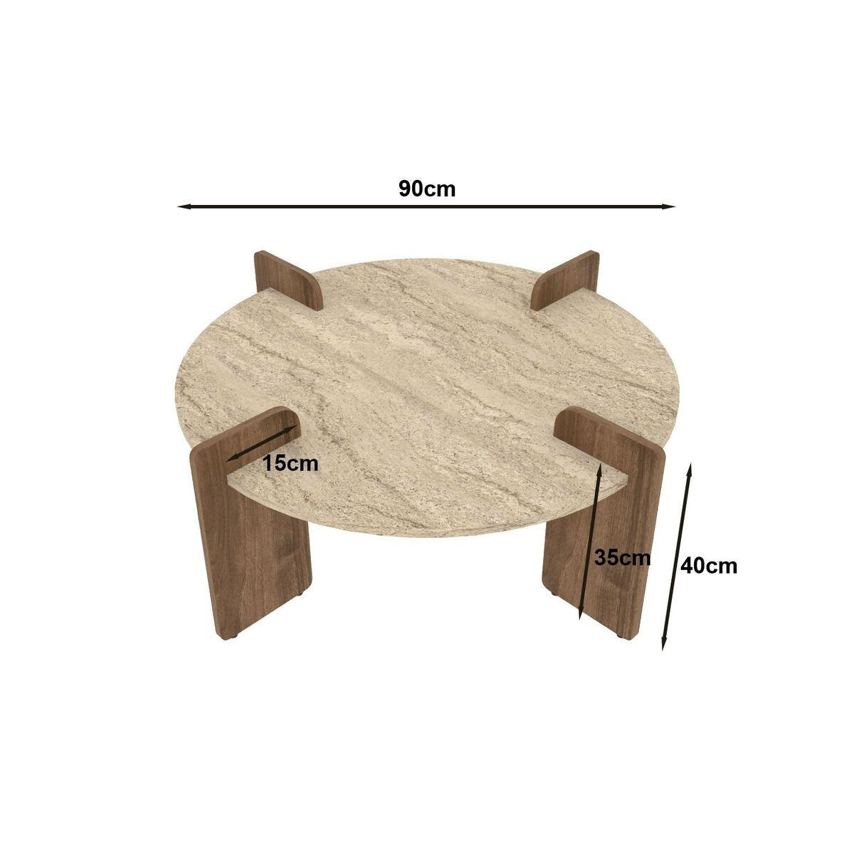 COUCHTISCH mit runder Platte D90 cm 90/35/90 cm - Beige, Holzwerkstoff (8/90/35cm) - Calicosy