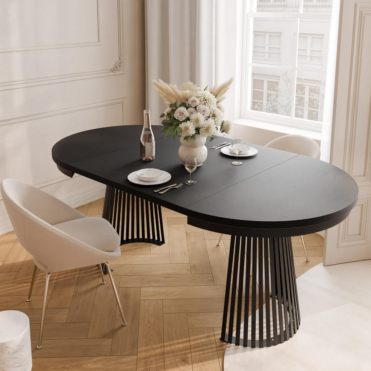 AUSZIEHTISCH AUREA 100-180/75 cm, Schwarz - Schwarz, Holzwerkstoff/Metall (100/100/75cm) - Idohome