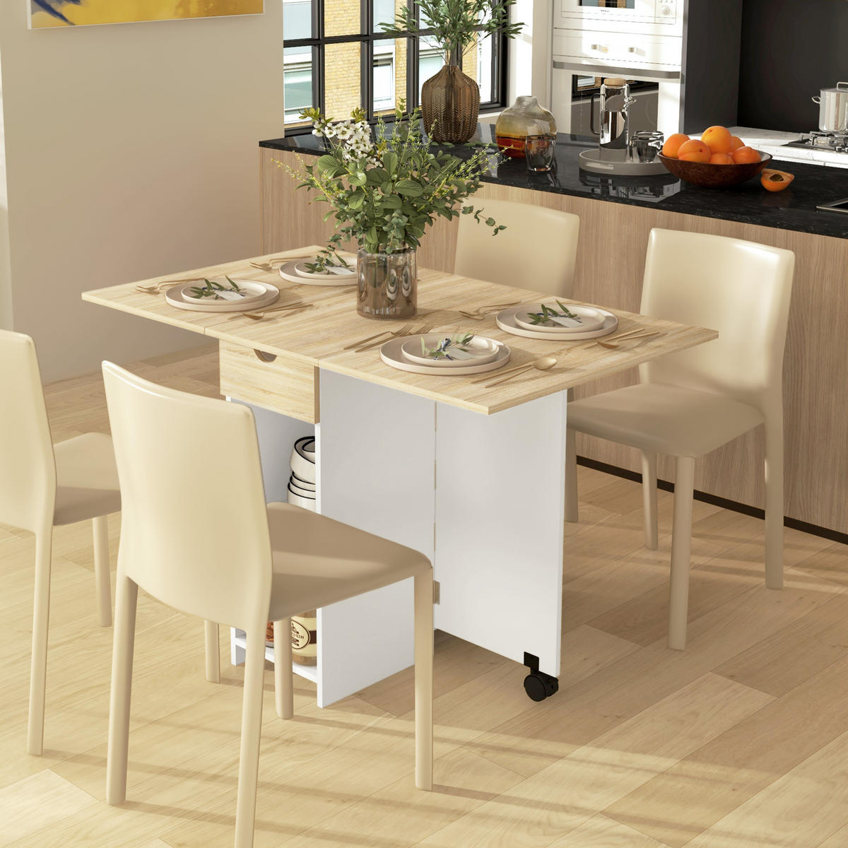 ESSTISCH Eiche und Weiß 1 Stück - Beige, Kunststoff (120/72/75cm) - GiPP
