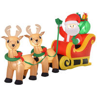 AUFBLASBARER Weihnachtsmann mit Rentieren und Schlitten Rot 240.0/57.0/112.0cm - Rot, Textil (57/112/240cm)