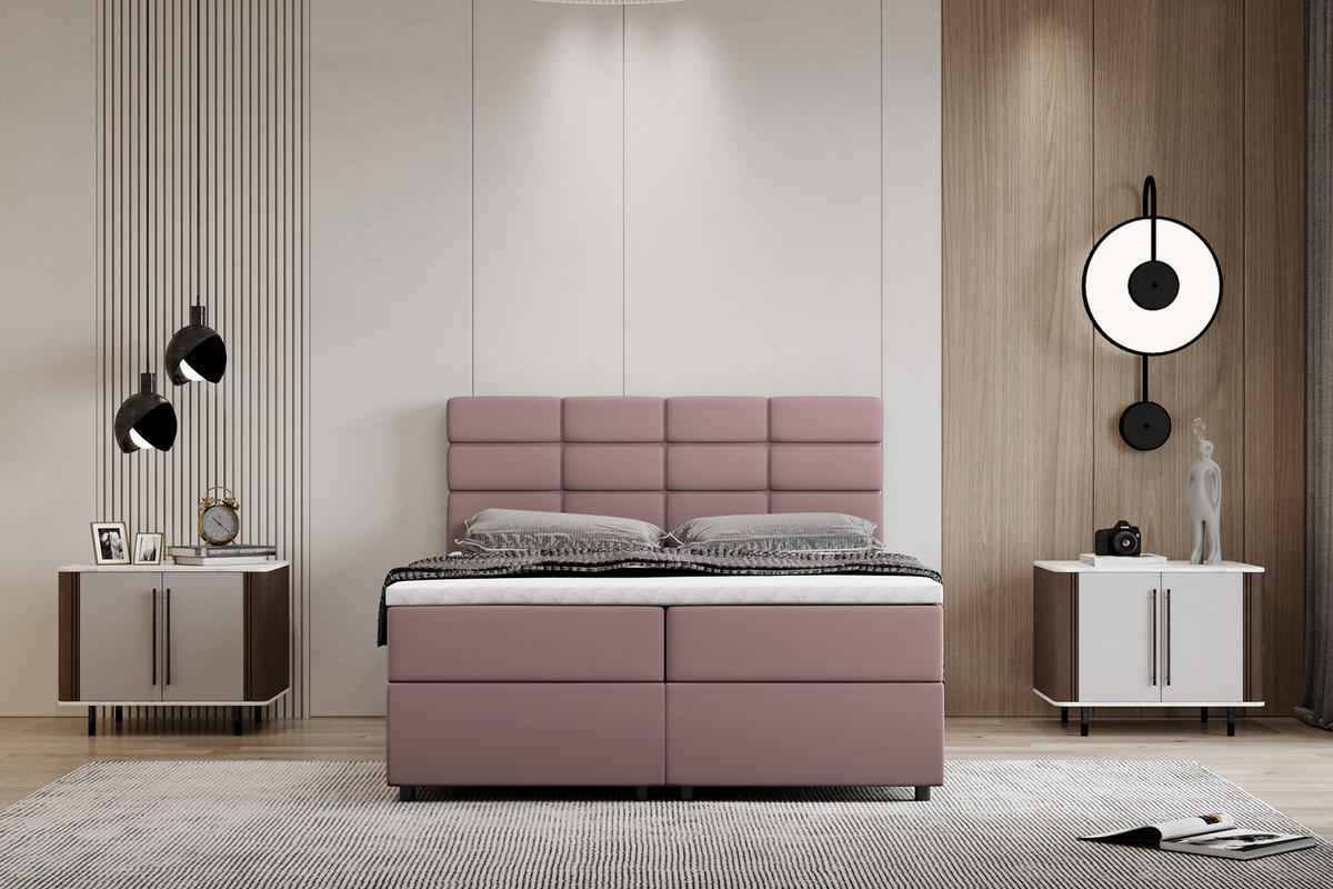 BOXBETT Reve 140 x 200 cm mit Bettkasten und Lattenrost ohne matratze - rosa - Rot, Holz (140/200cm) - Panda Möbel