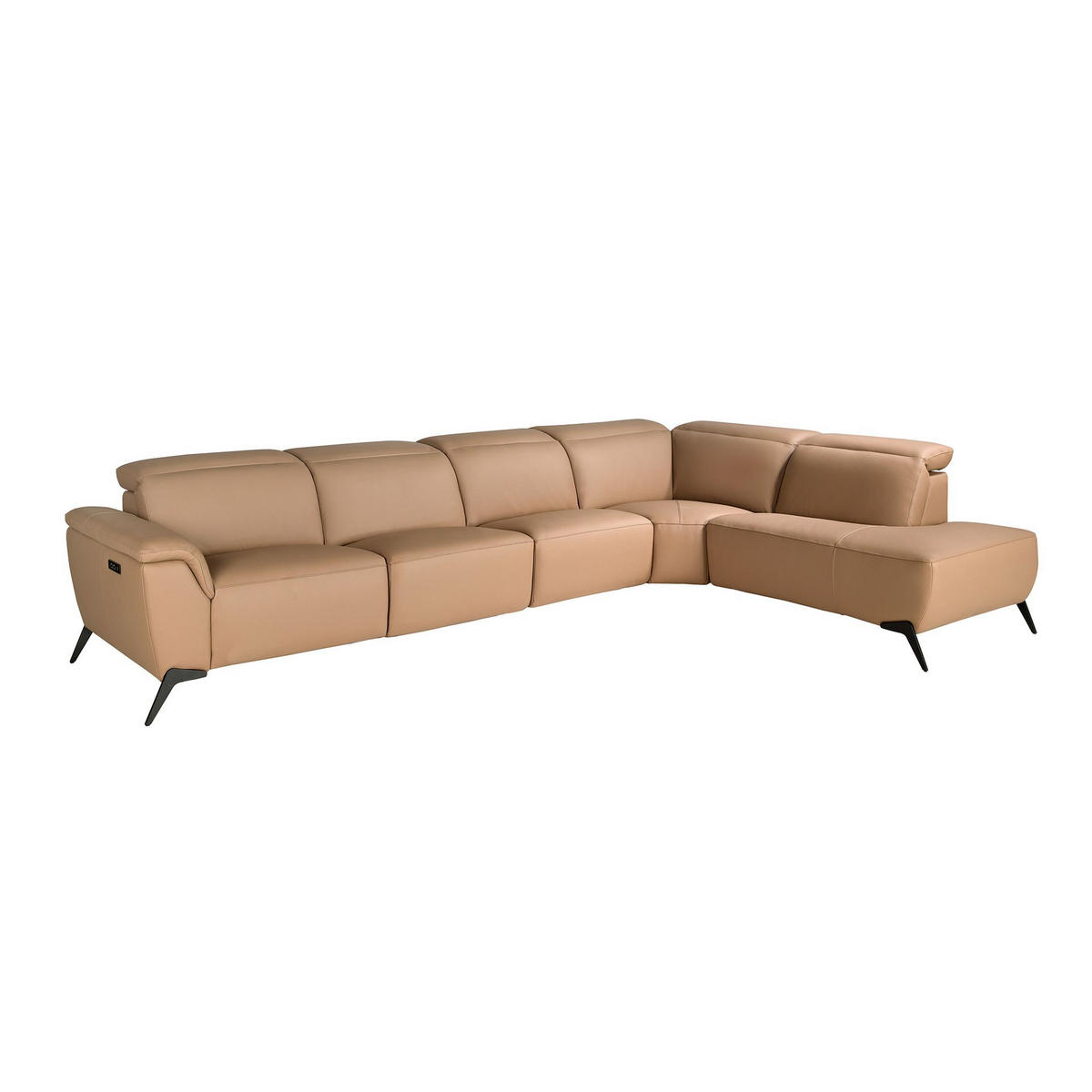 ECKSOFA Modulares Relax-Chaiselongue-Sofa rechts aus braunem Leder 376/240/104cm - Ecru/Hellbraun, Leder/Holz (376/240cm) - ANGEL CERDA