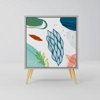 SIDEBOARD BOTANICAL HURRICANE, Grau, 57,5x42x75,5 cm, Goldfarbene Metallfüße - Goldfarben/Multicolor, Holzwerkstoff/Metall (57.5/75.5/42cm) - SpaceRebels