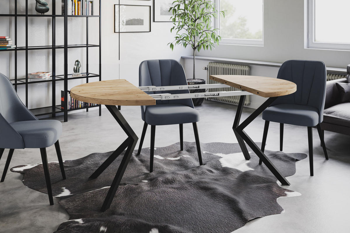 ESSZIMMERTISCH LOFT LITEN, ausziehbarer Tisch 120 cm/200 cm, Farbe: Braun, mit Metallbeinen in Farbe Schwarz - Schwarz/Braun, Holzwerkstoff (120/120/76cm) - Alpi-Möbel
