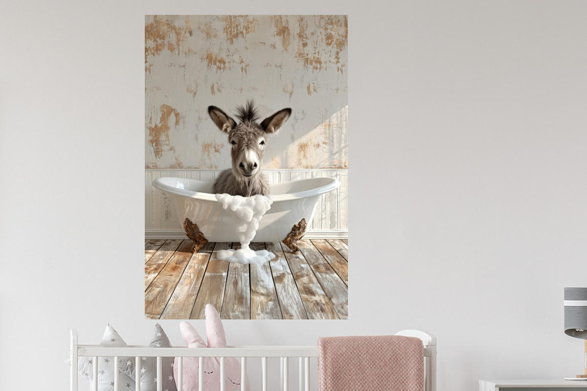 WANDTATTOO Esel - Tiere - Badewanne - Schaumstoff 80x120 cm - Weiß, Kunststoff (80/120/0.1cm) - MuchoWow