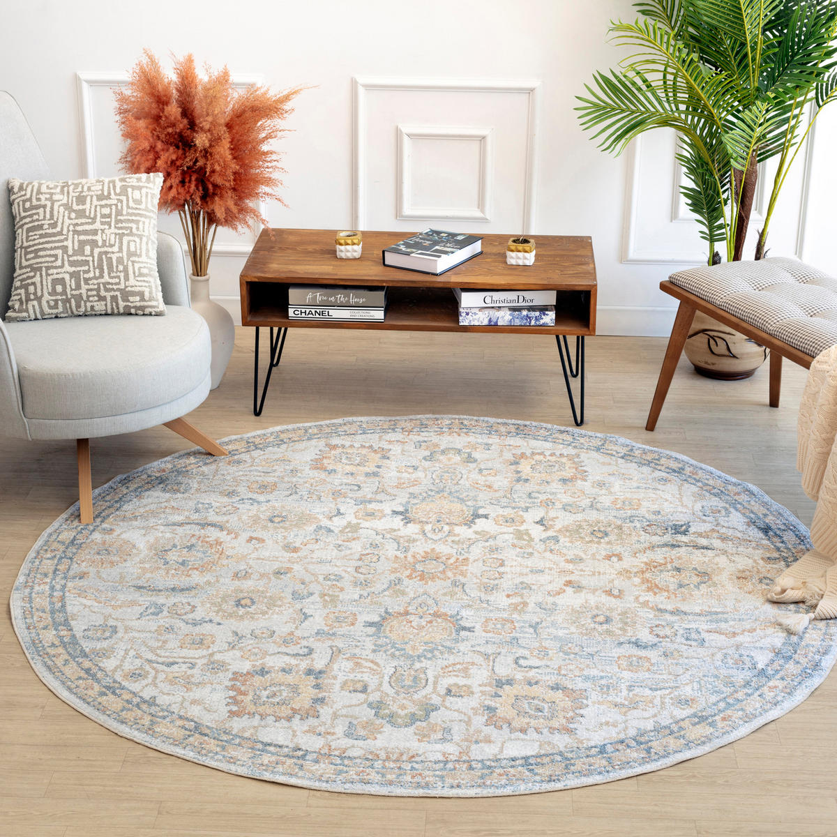 TEPPICH Maschinenwaschbar Rund Ø 200 cm Grau - Grau, Naturmaterialien/Textil (200/200cm) - LIVABLISS