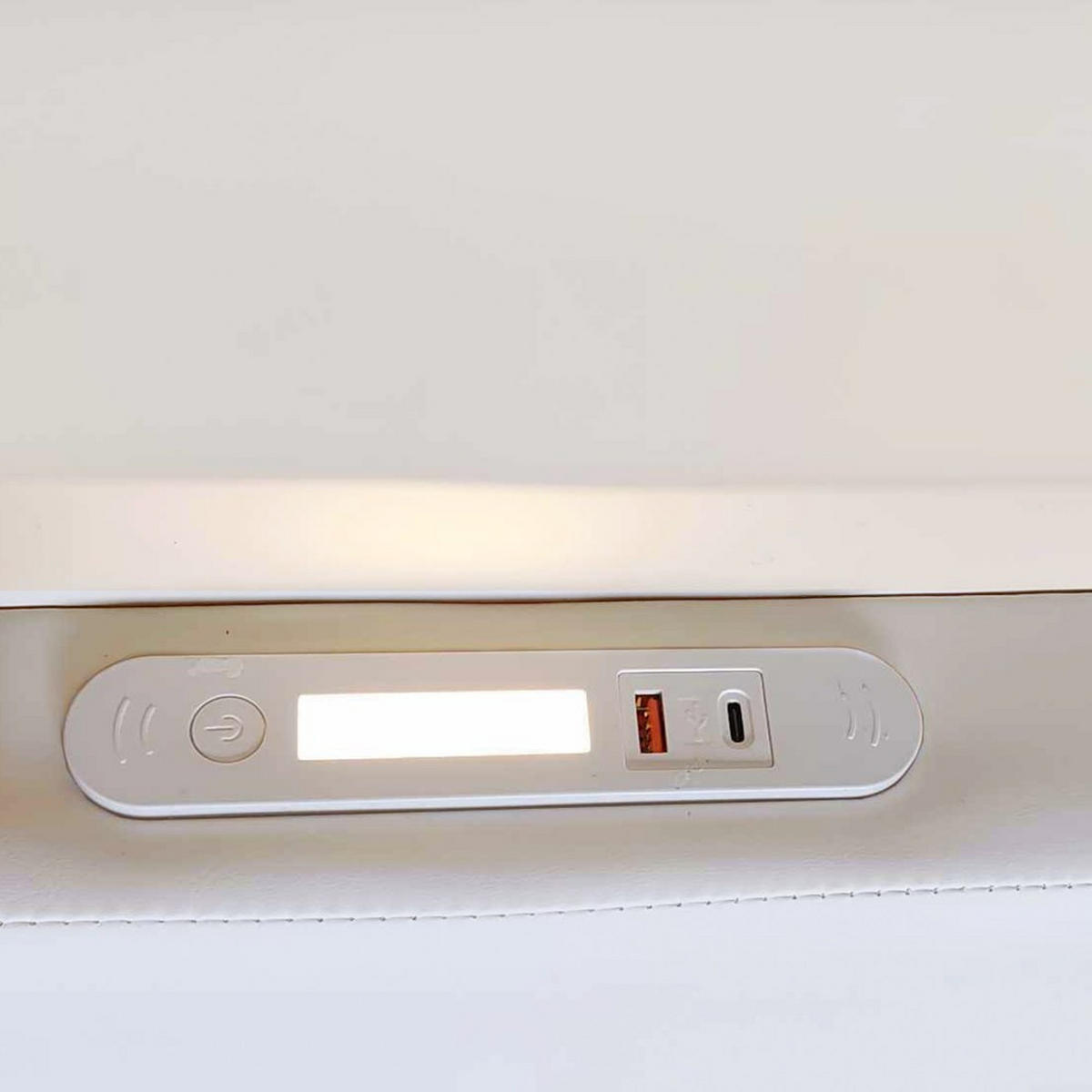 POLSTERBETT 90x200 cm mit Nachtlicht und USB-Ladeanschluss in Weiß - Weiß, Leder/Holz (90/200cm) - KOMHTOM