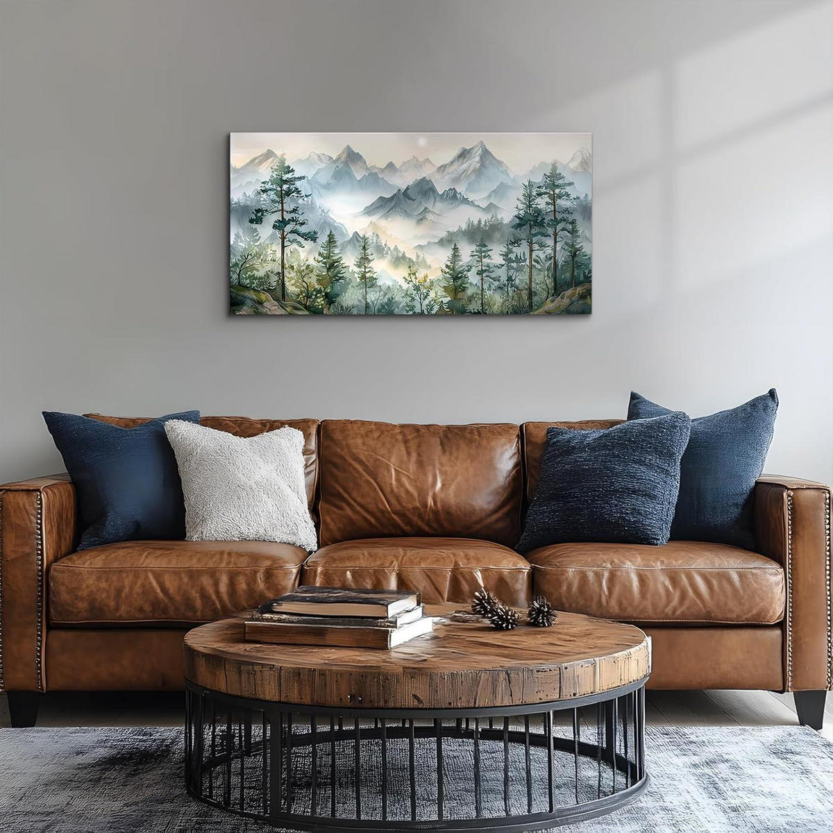 LEINWANDBILD Grüne Berglandschaft Aquarell 50 x 100 cm - Grün, Textil (50/0.5cm)