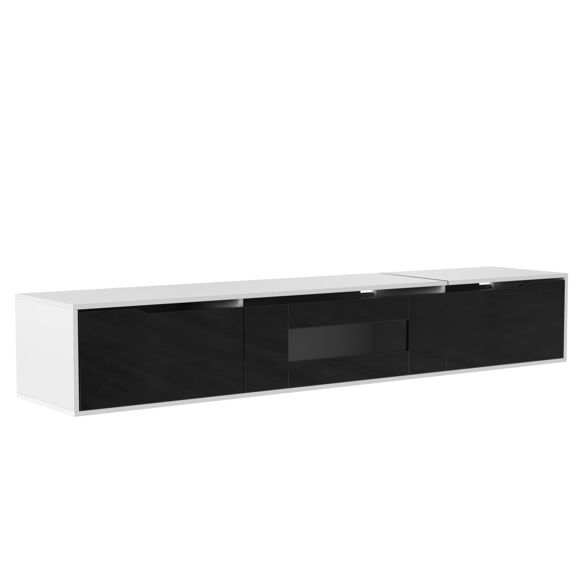 TV-ELEMENT180CM Schwarz Weiß Hochglanz mit 16FarbenLED Rillendesign - Weiß, Holz (46/17/142cm) - Raelunyi