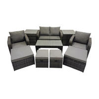 GARTENSOFA SET mit COUCHTISCH Polyrattan 7-Sitzer - Dunkelgrau/Grau, Glas/Kunststoff - Fimous