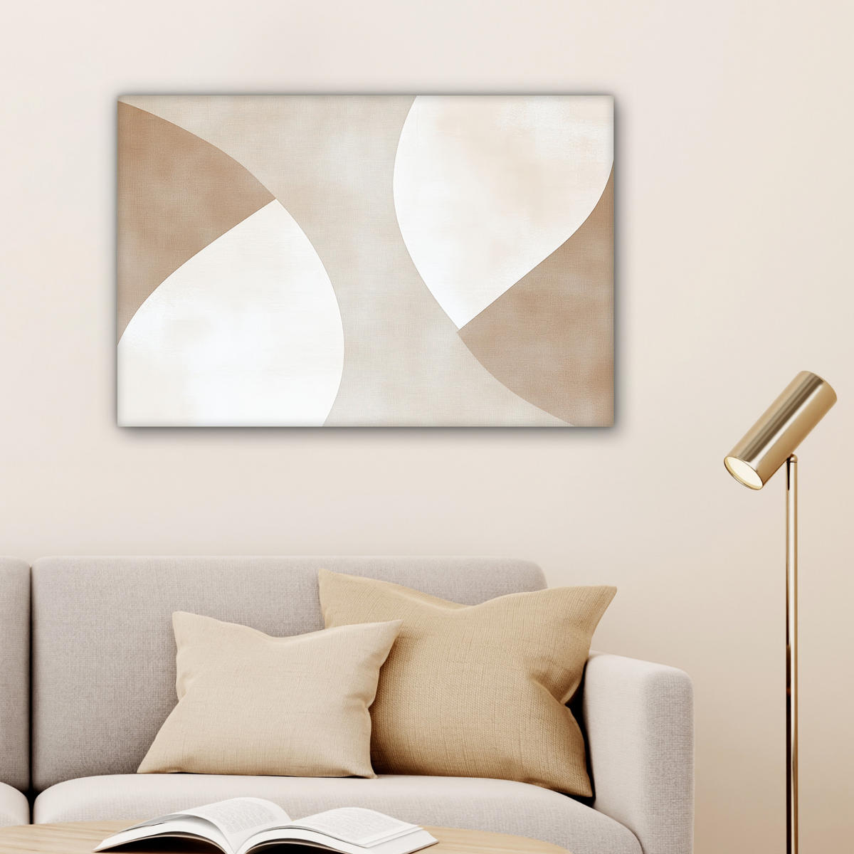 LEINWANDBILD Braun - Japandi - Abstrakt Wanddeko 90x60 cm - Sandfarben, Textil (90/60cm) - MuchoWow