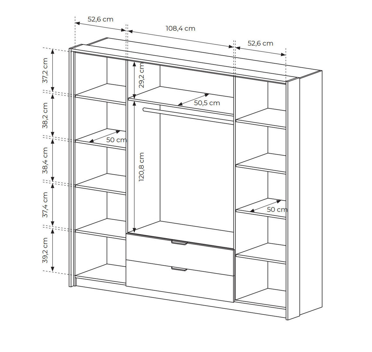 KLEIDERSCHRANK MELTON 223 cm Kastanie / Anthrazit - mit Spiegel, Schubladen und LED - Kastanienfarben/Anthrazit, Holz/Holzwerkstoff (223/210/59cm) - Ravio