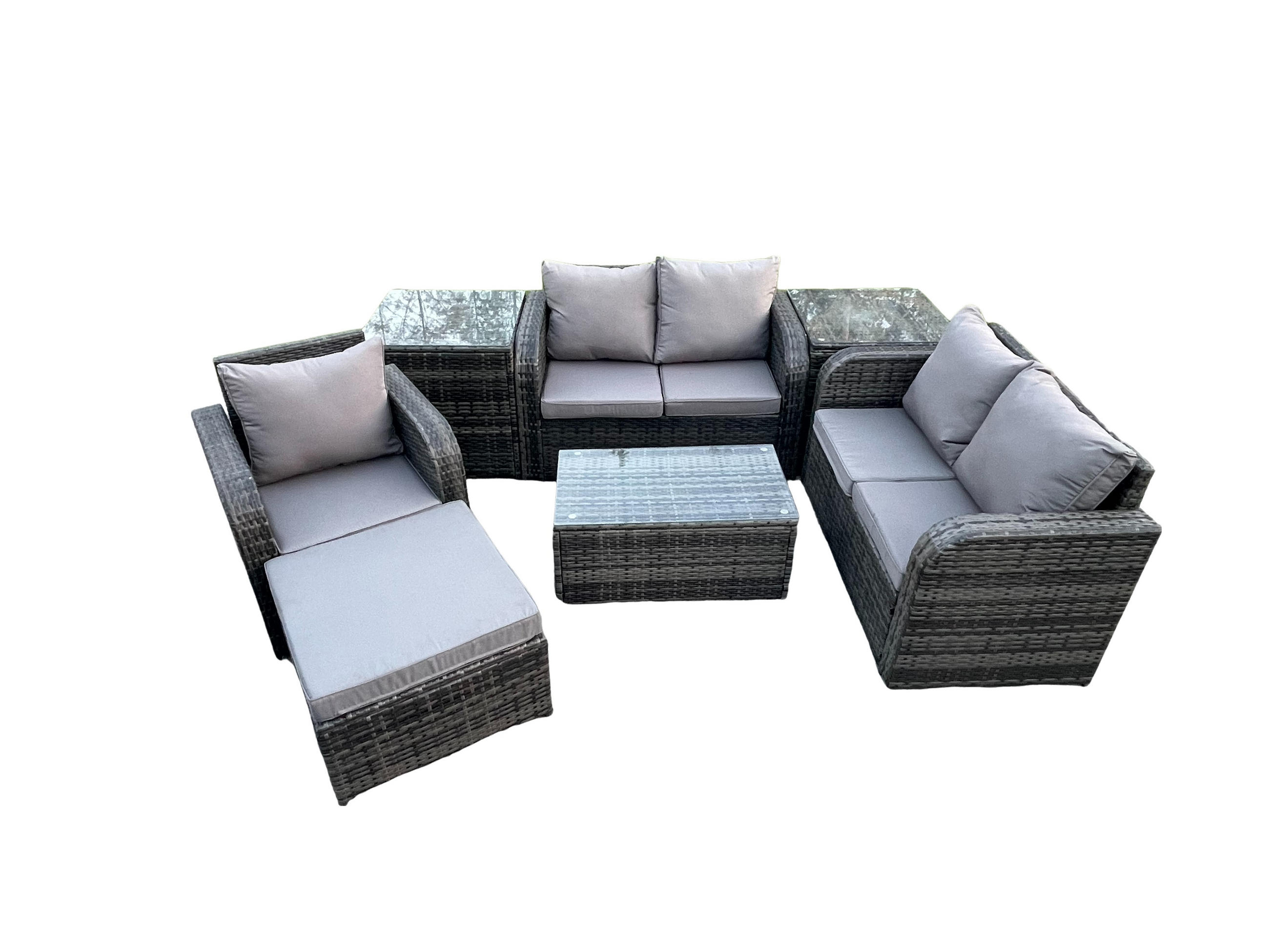 LOUNGESOFA-SET Polyrattan Dunkelgrau 6-Sitzer - Dunkelgrau, Metall - Fimous