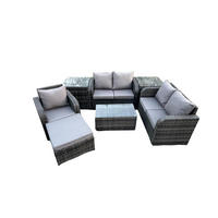 LOUNGESOFA-SET Polyrattan Dunkelgrau 6-Sitzer - Dunkelgrau, Metall - Fimous