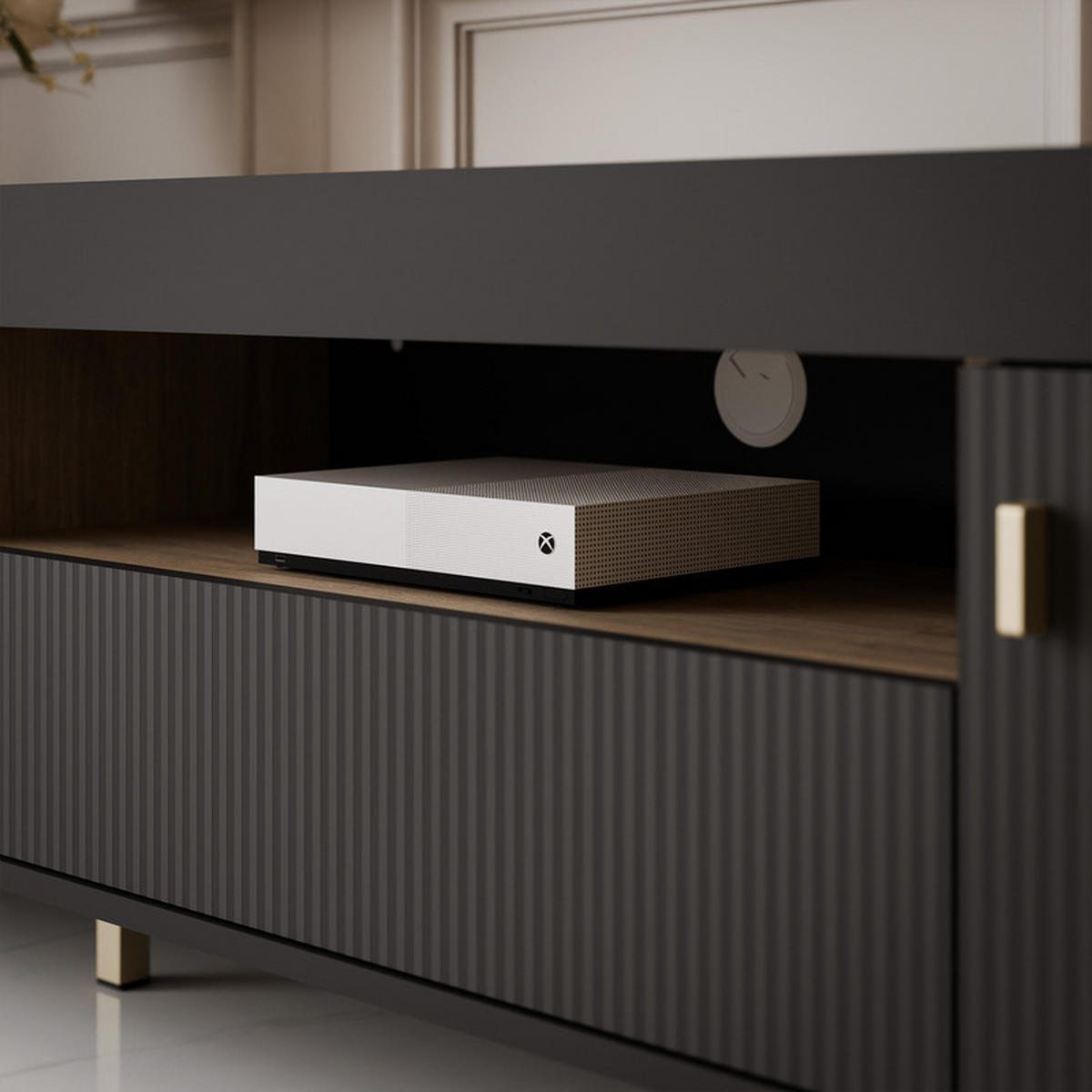 TV-LOWBOARD AVENA stehend, 177 cm Schwarz/Eiche - Schwarz, Holzwerkstoff/Kunststoff (177/52/40cm) - Idohome