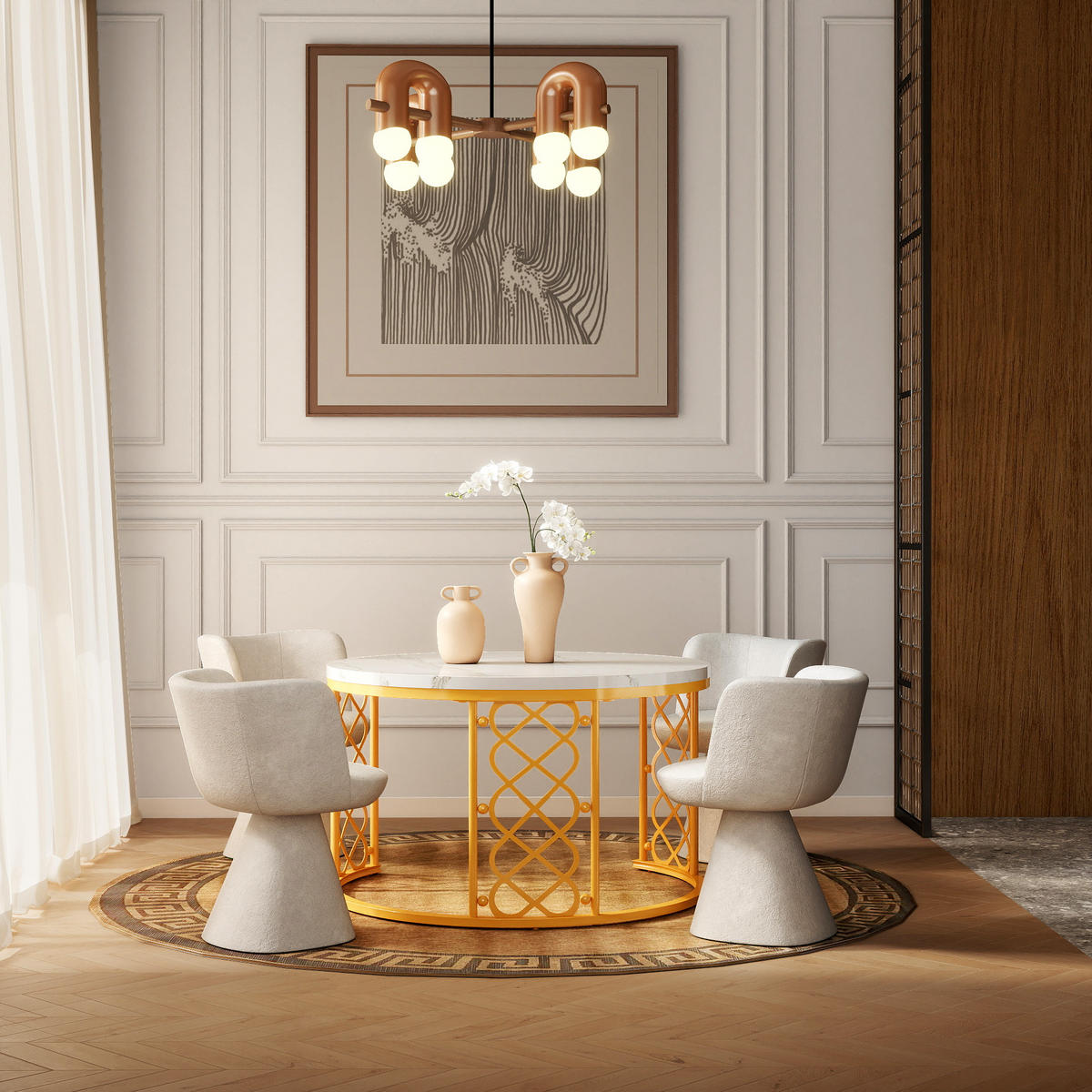 COUCHTISCH Zweiteiliges Beistelltisch-Set für Schlafzimmer oder Balkon, stapelbarer Wohnzimmertisch, weiß und Gold - Goldfarben, Holzwerkstoff/Metall (70/70/45cm) - EVRYAE