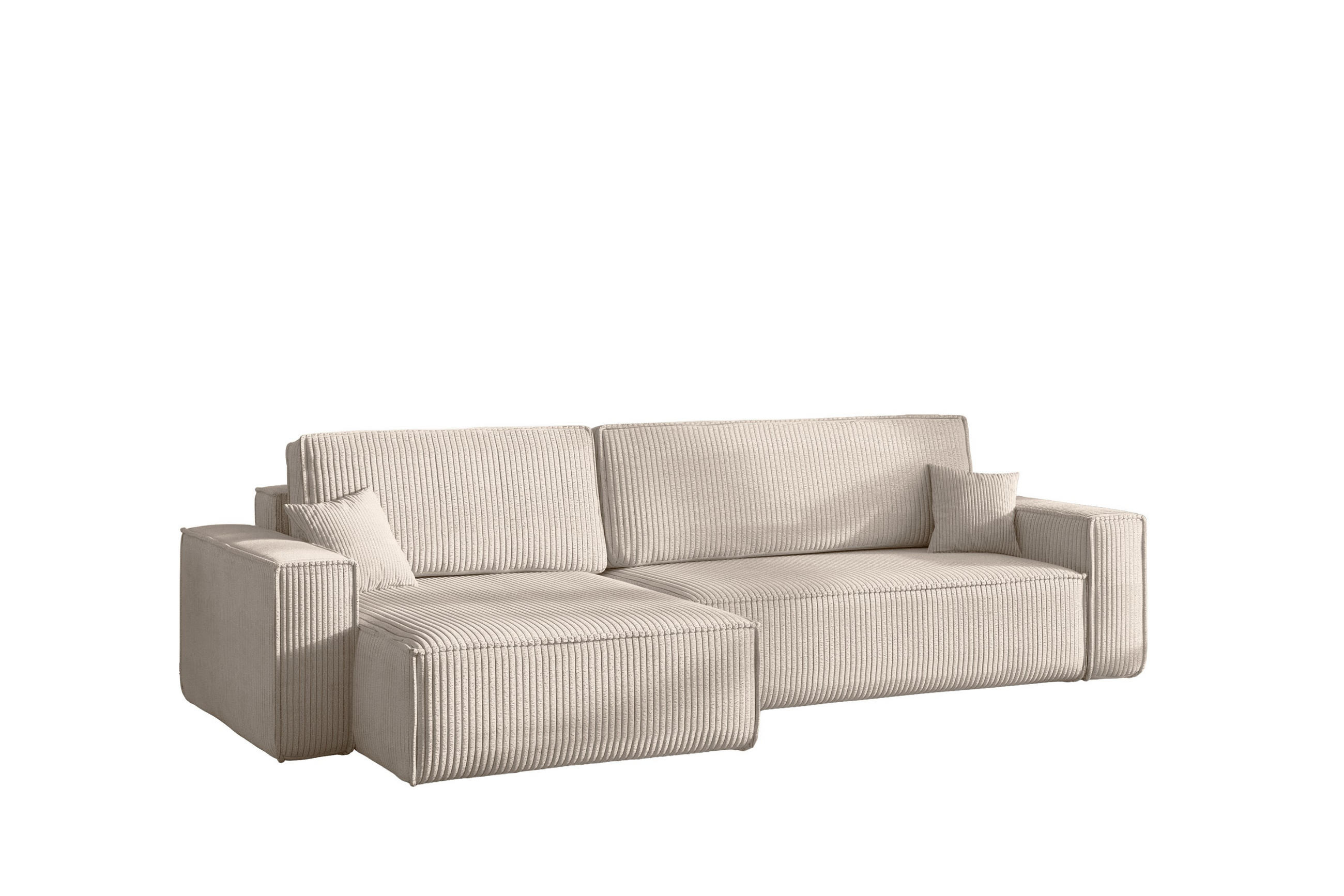 ECKSOFA Mit Schlaffunktion Und Bettkasten, Eckcouch BEST XL Stoff Poso Dicker Cord Beige Links - Creme/Schwarz, Holz/Kunststoff (142/274cm) - Kaiser Möbel