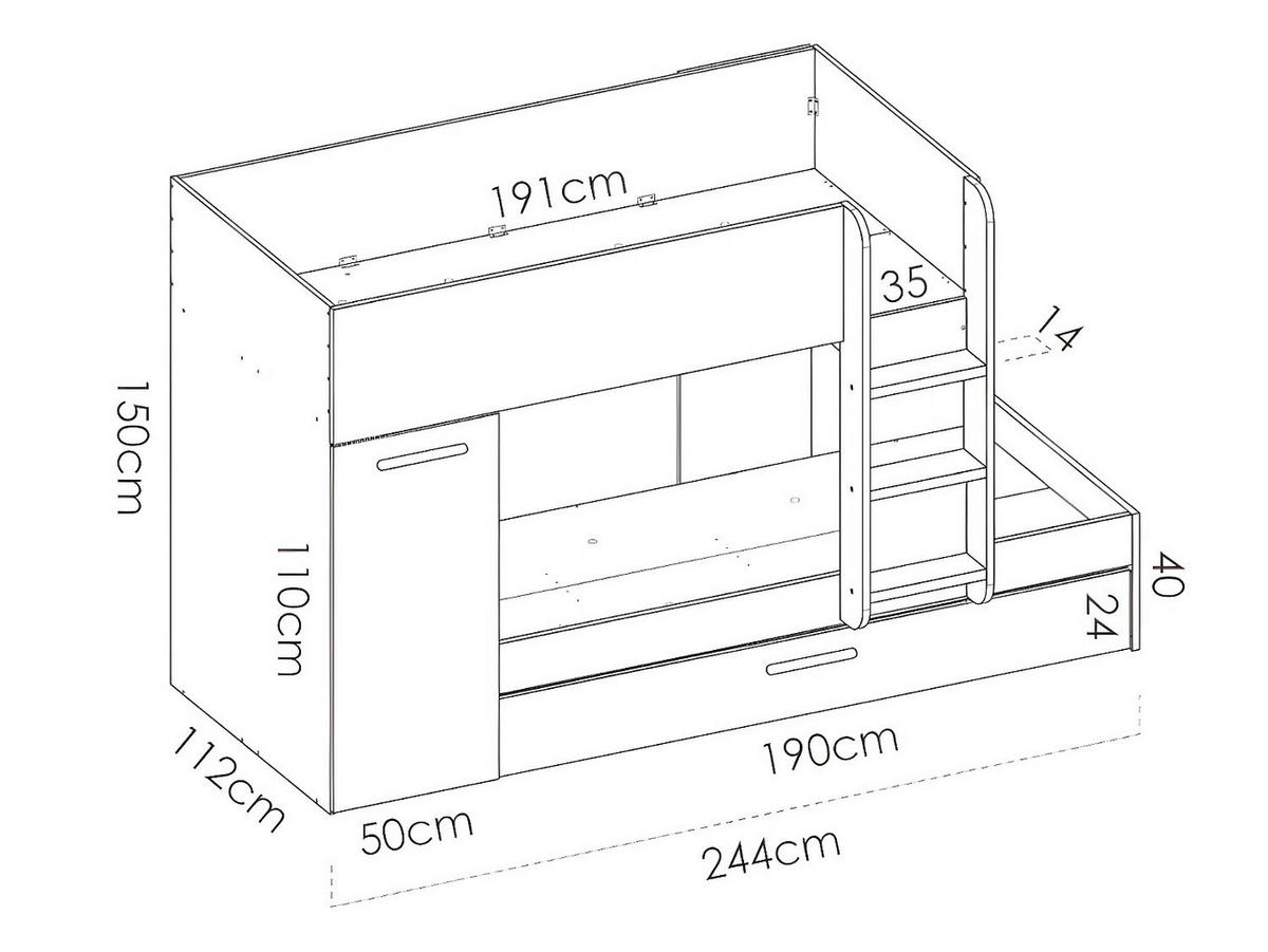 ETAGENBETT - 2 Personen - holz - naturfarben hell, weiß Anthony - Naturfarben/Weiß, Holz (90/190cm) - Vente-Unique