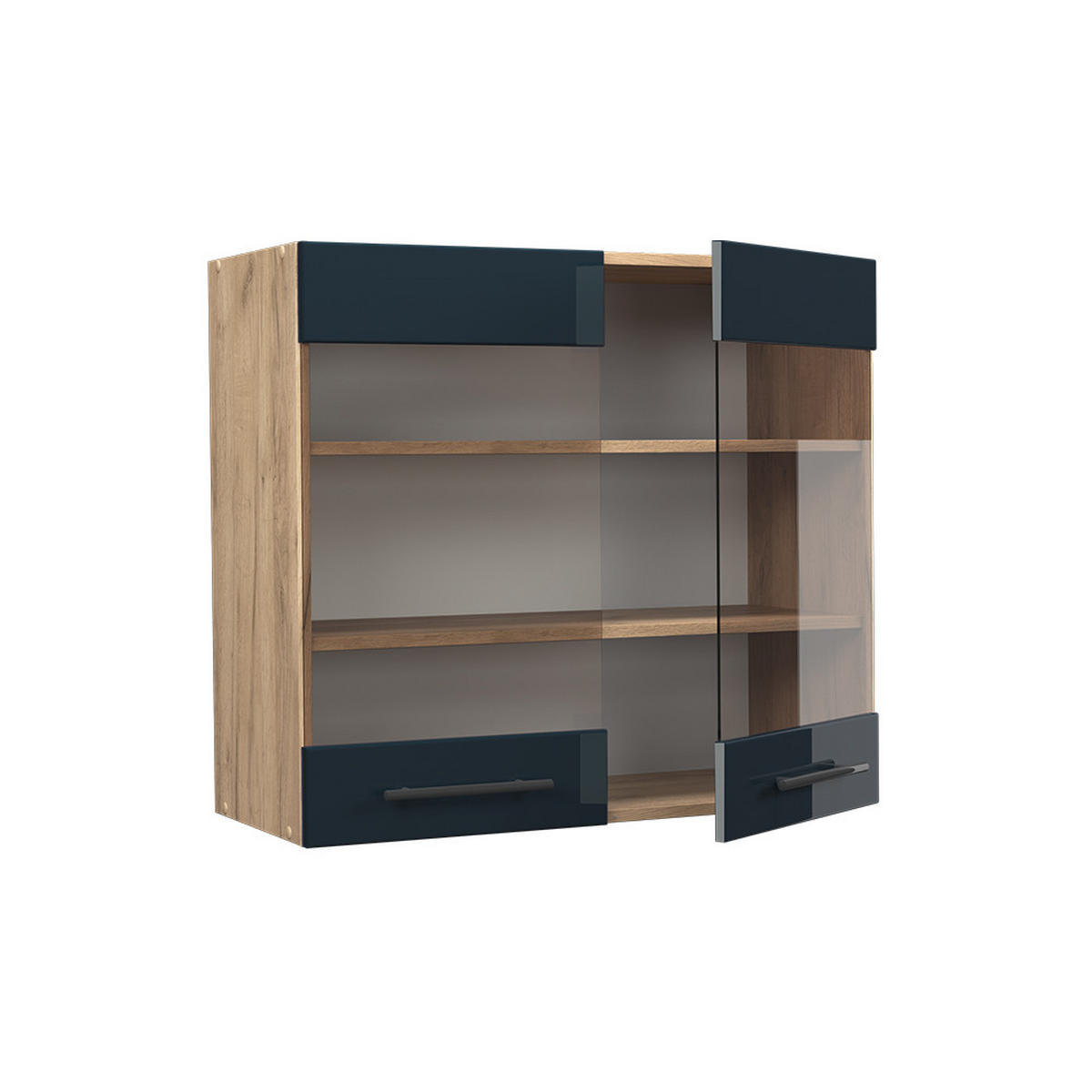 KÜCHENGLASSCHRANK Fame-Line Dunkelblau Hochglanz 80 cm - Honigeiche/Eiche Wotan, Holzwerkstoff (80/72/34.1cm) - Vicco