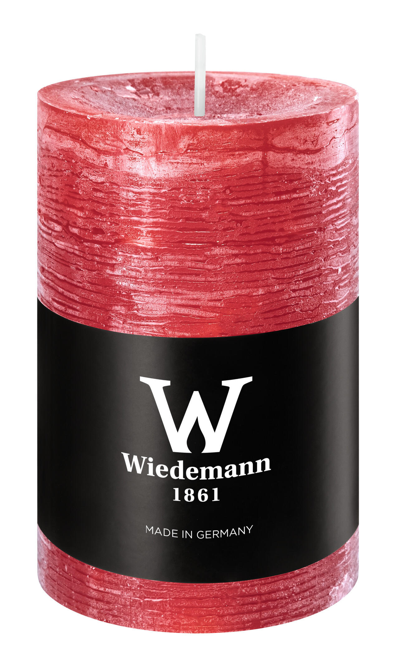 STUMPENKERZE Rustik Marble Style Rubin Rot 90 x Ø 58 mm, 1 Stück - Rot, Paraffin (6/9cm) - Wiedemann Kerzen