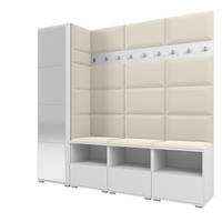 GARDEROBE NELA IX 200 cm (Modulare Flurmöbel Weiß mit Spiegel & Sitzpolster Creme 01 Breite Sitzbank) - Silberfarben/Creme, Holz/Holzwerkstoff (200/187/40cm) - Ravio
