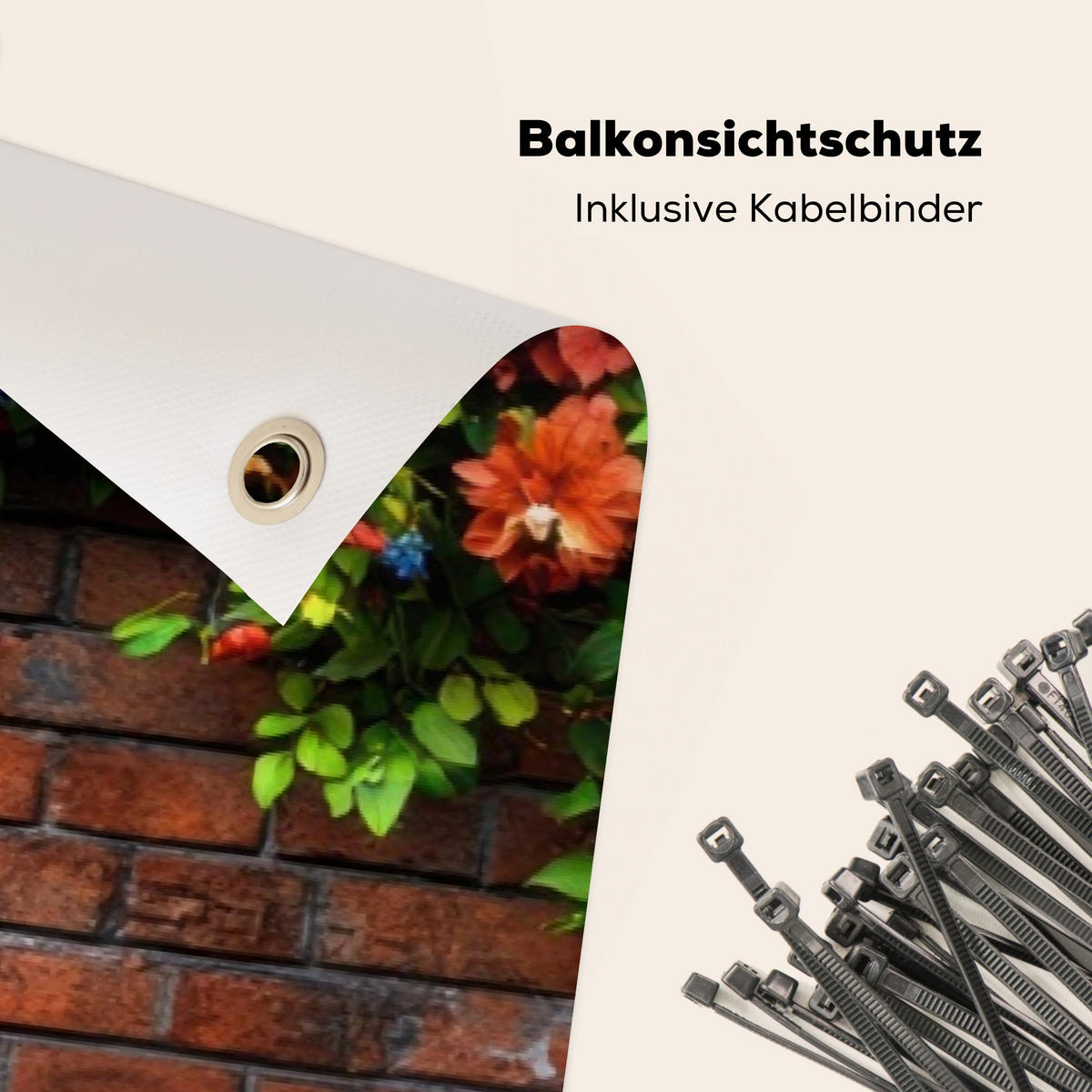 BALKON-SICHTSCHUTZ Blumen - Wand - Grün - Orange - Rotbraun, Kunststoff (300/100cm) - MuchoWow