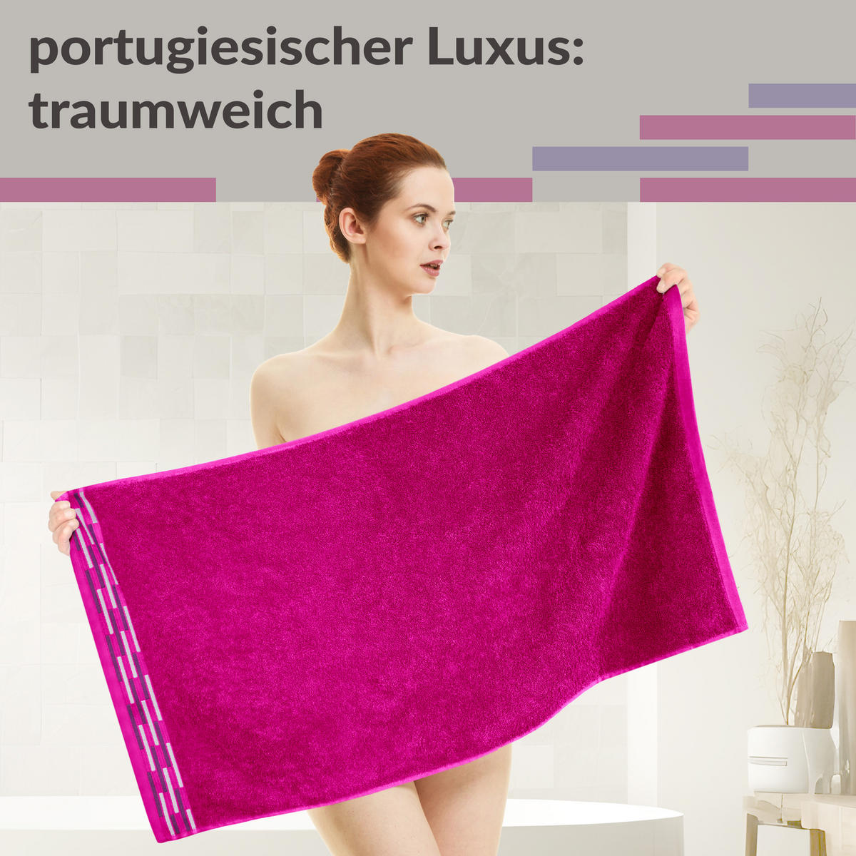 HANDTUCH Lugano Purpur 2er 50x100 cm - Pink, Textil (50/100cm) - Lashuma