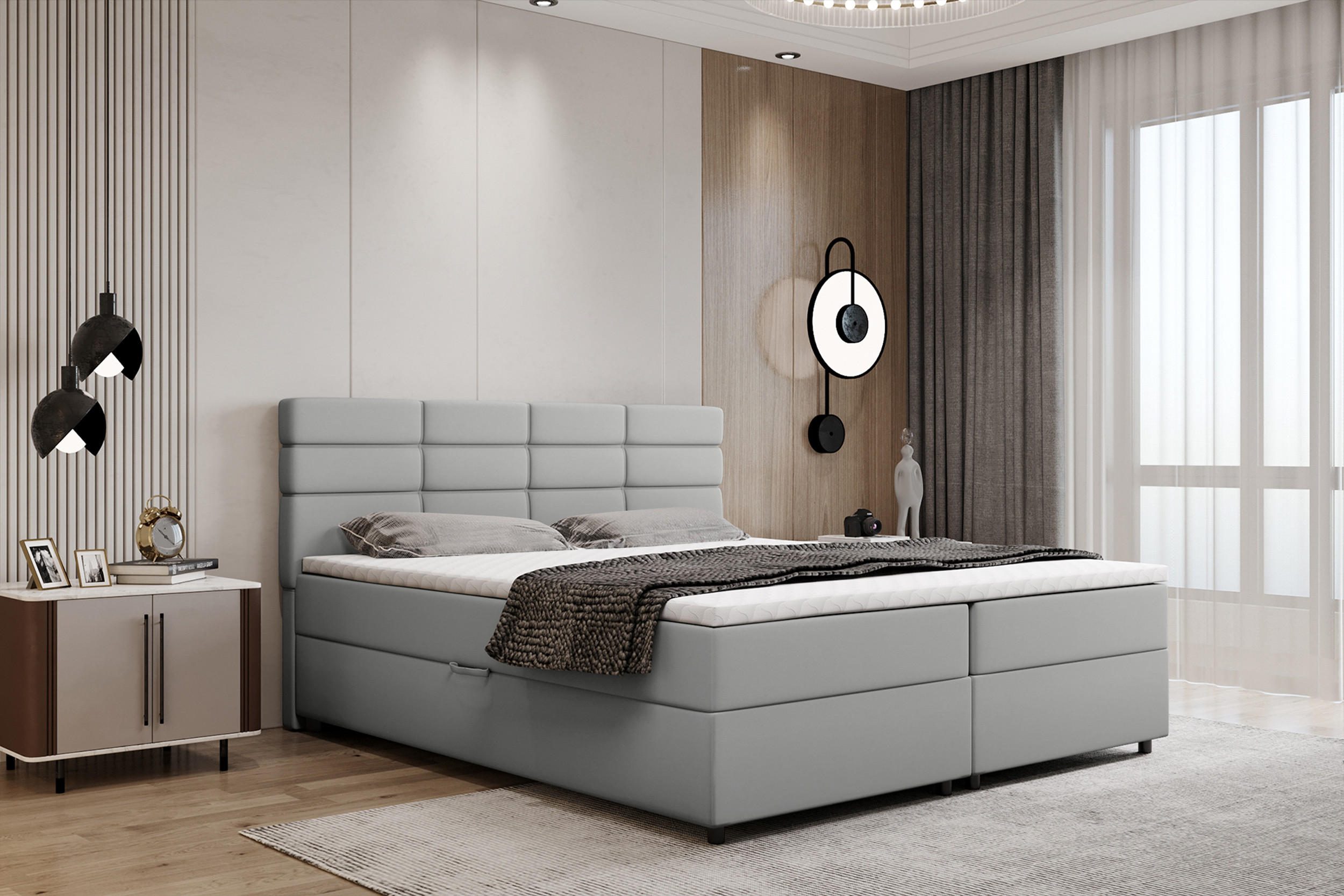 BOXBETT Reve 180 x 200 cm mit Bettkasten und Lattenrost ohne matratze - hellgrau - Dunkelgrau, Holz (180/200cm) - Panda Möbel