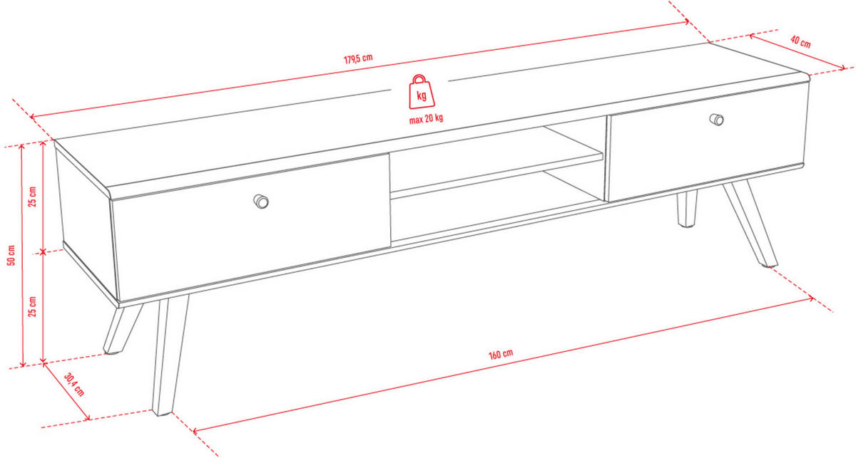 TV-SCHRANK NATURE - Weiß, Holzwerkstoff (180/50/40cm) - Vox Möbel