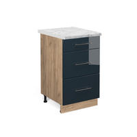 KÜCHENUNTERSCHRANK Fame-Line Dunkelblau Hochglanz 50 cm, AP Marmor - Eiche Wotan/Dunkelblau, Holzwerkstoff (50/82/60cm) - Vicco