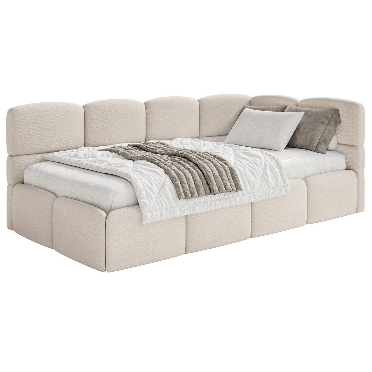 JUGENDBETT Cloudy Creme 120 cm, Chenille - Creme/Schwarz, Kunststoff/Textil (120/200cm) - Selsey
