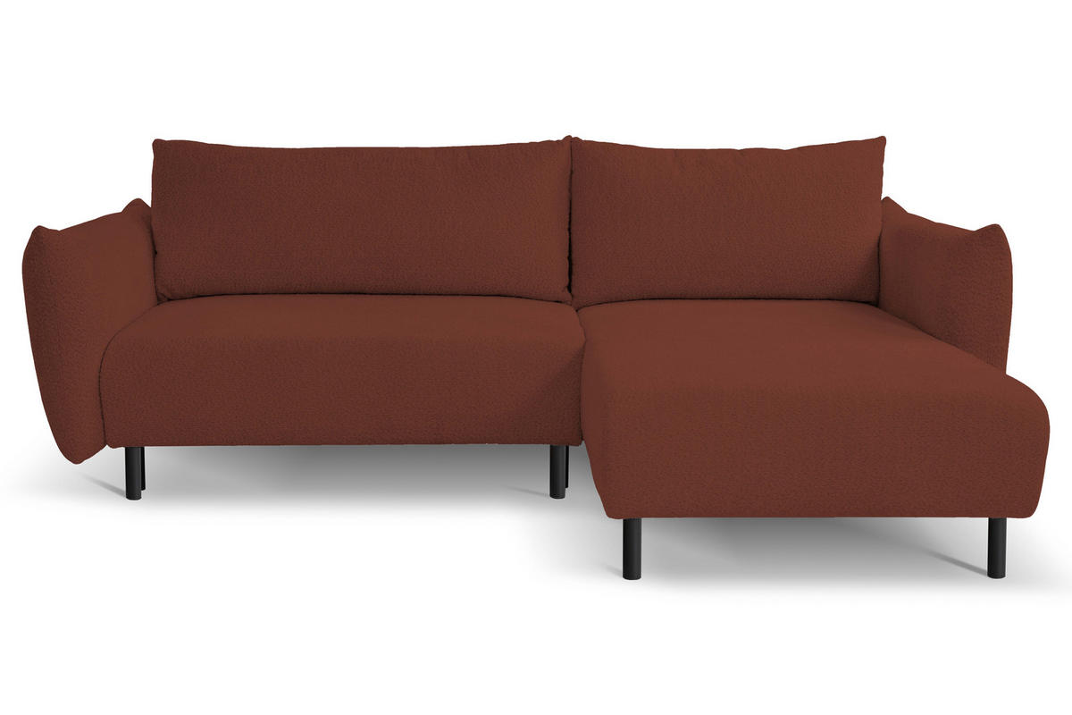 ECKSOFA ADEL mit Schlaffunktion und Bettkasten, L-förm, Metallbeine, verstellbar lose Rückenkissen, freistehend, RECHTS, 257x171x90 cm, Bordeaux - Bordeaux, Holz/Textil (257/171cm) - DomoHome