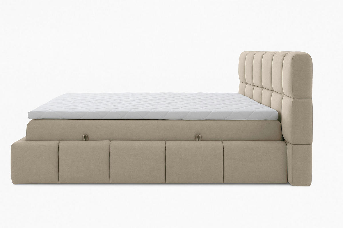 BOXSPRINGBETT AURA mit Topper und Bettkasten, Dunkelbeige, H3 Bonell, 120x200 cm - Cappuccino, Textil (120/200cm) - KS Home Concept