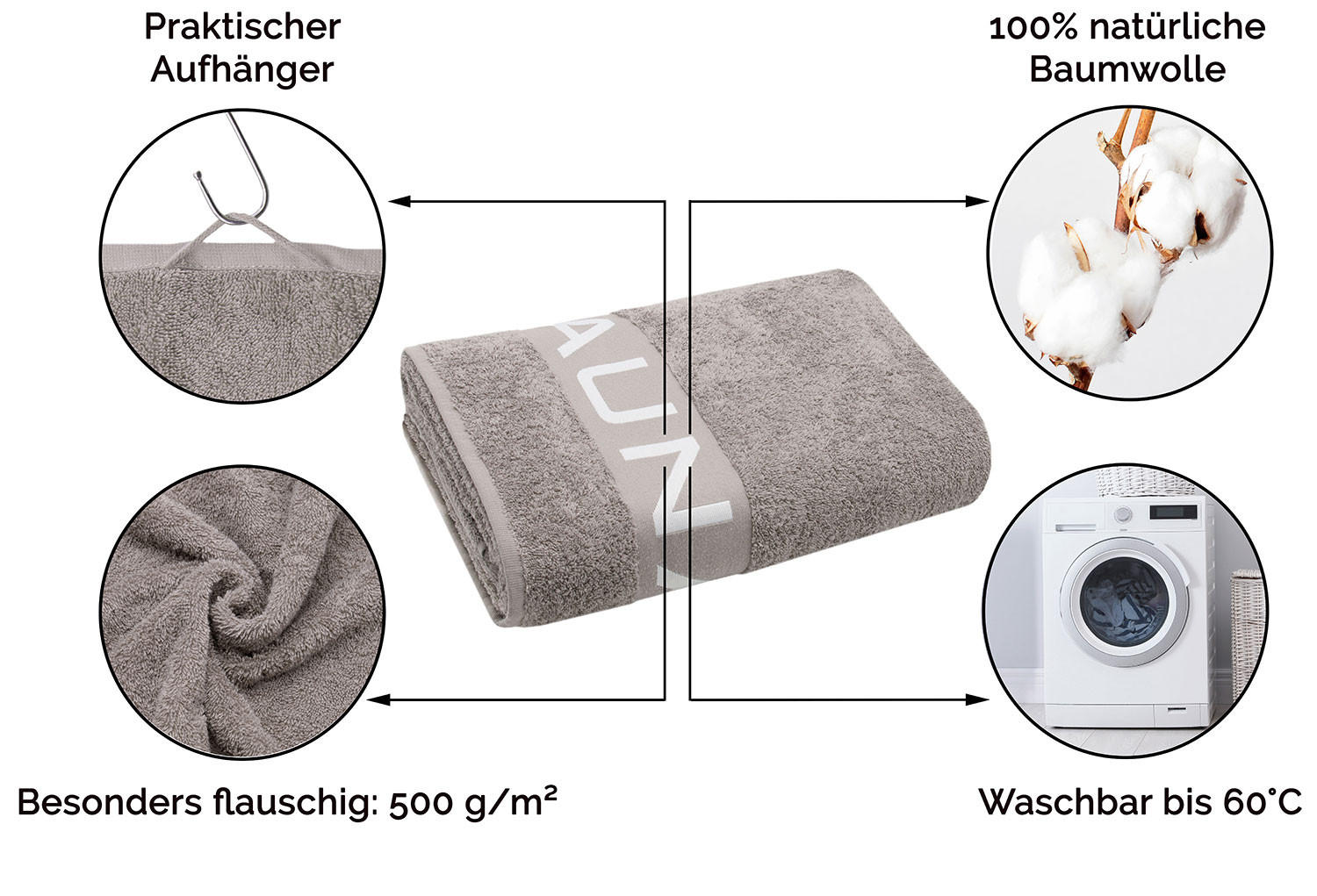 SAUNATUCH, 80x200 cm, 100% Baumwolle, Braun - Grau, Textil (80/200cm) - Zollner