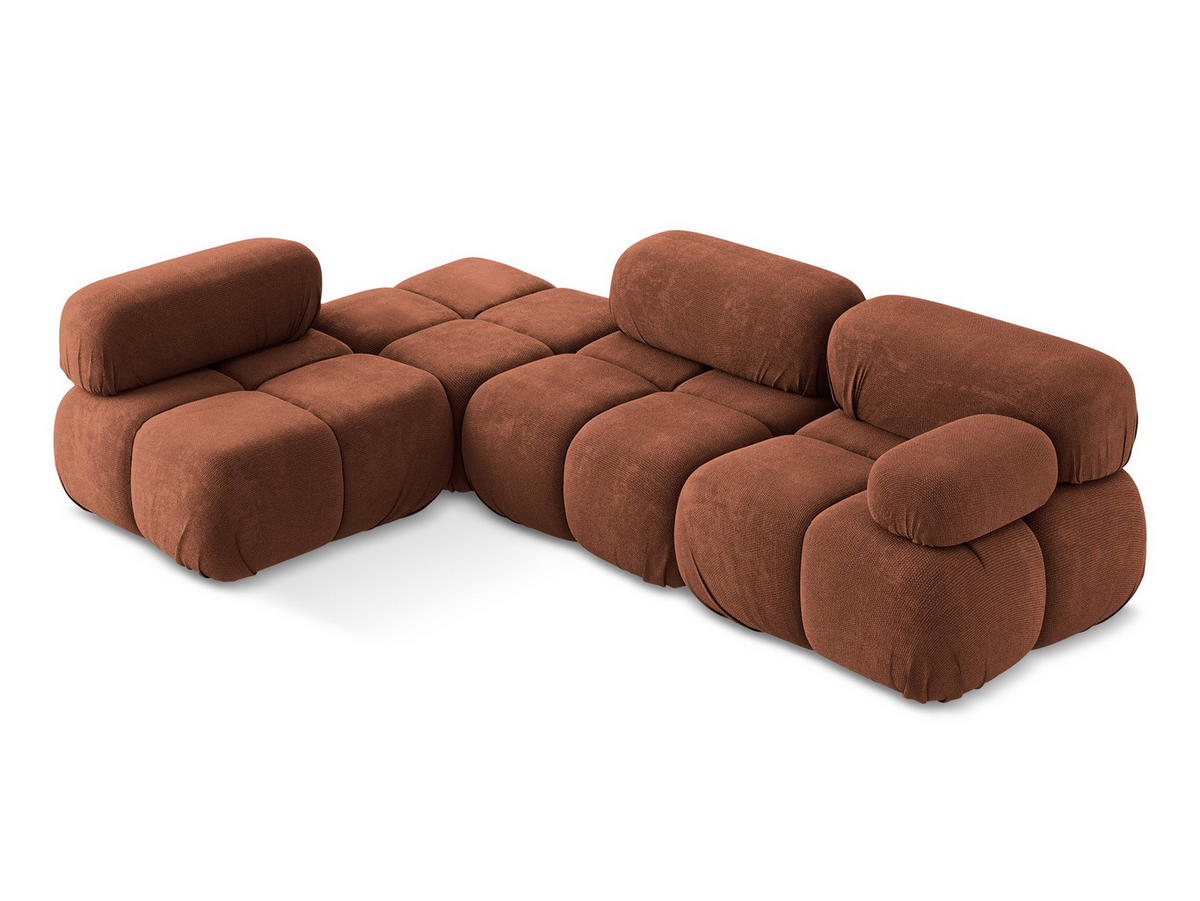 ECKSOFA Links Chenille Stoff Orange - Terra cotta/Schwarz, Kunststoff/Textil (190/285cm) - Makamii