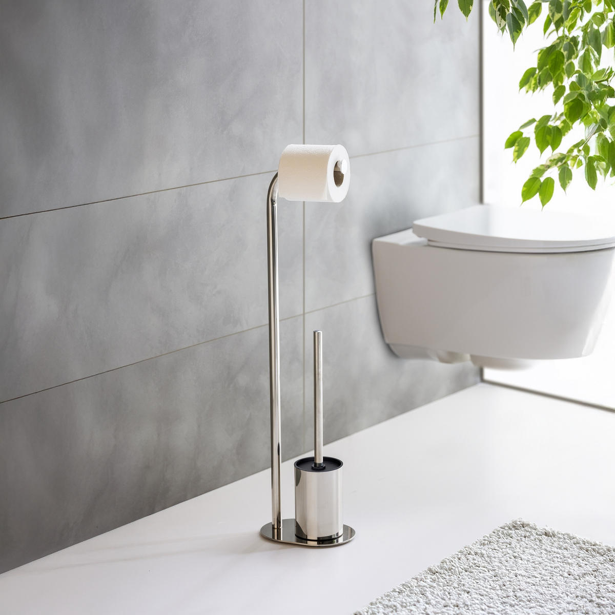 TOILETTENPAPIERHALTER und WC-Bürste Levante 13/18/63 cm - Silberfarben, Metall (18/63/13cm) - Wenko
