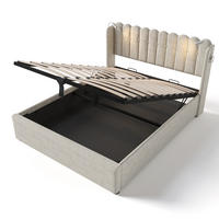 POLSTERBETT aus Leinen 160x200 cm Beige mit Bettkasten, Leselicht, USB-Anschluss und Matratze - Beige, Textil (160/200cm) - IVMEU
