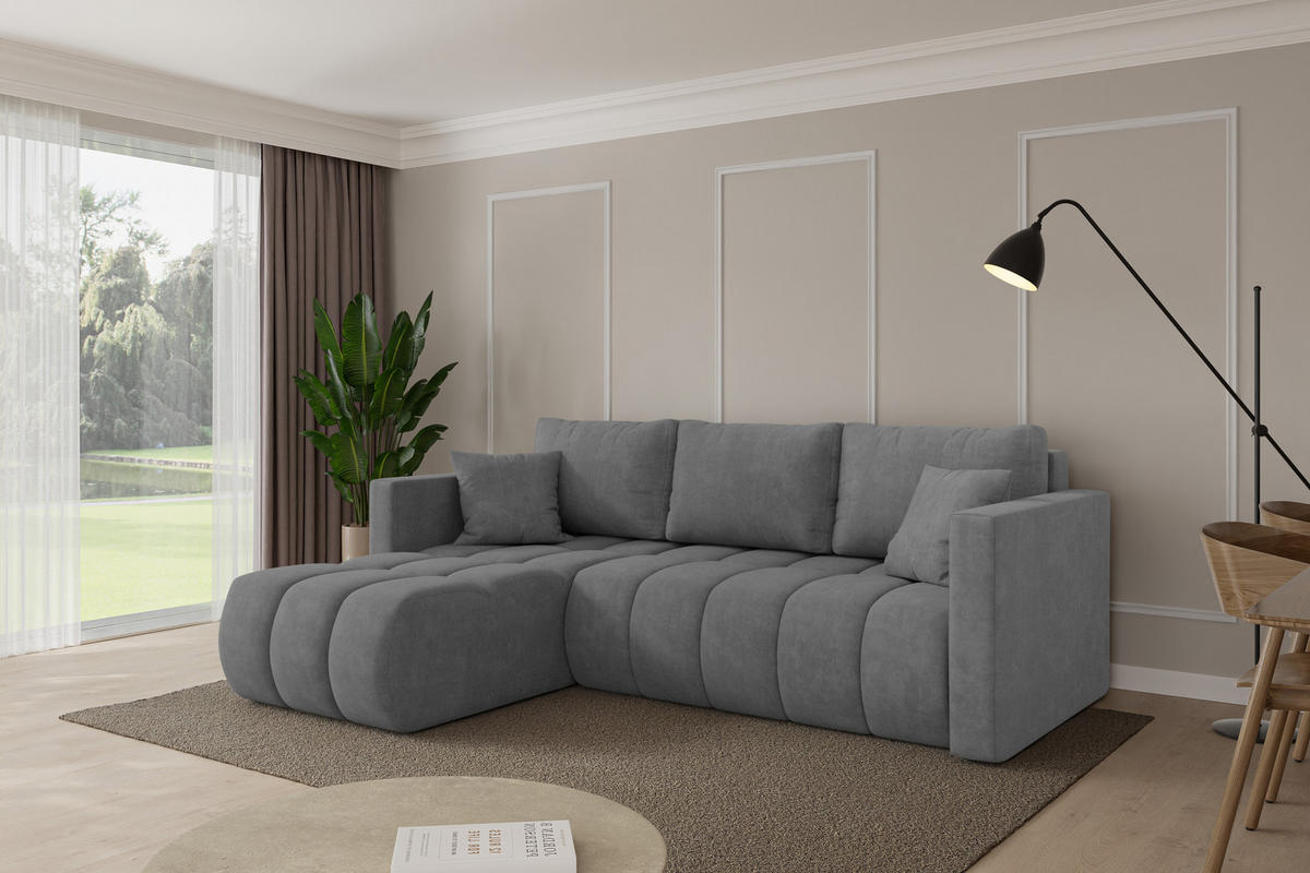 ROHOVÁ SEDAČKA s funkcí spaní, otoman vlevo GARD-L 226x146x85 šedá velur - černá/šedohnědá, kompozitní dřevo/textil (226/146cm) - ALTDECOR