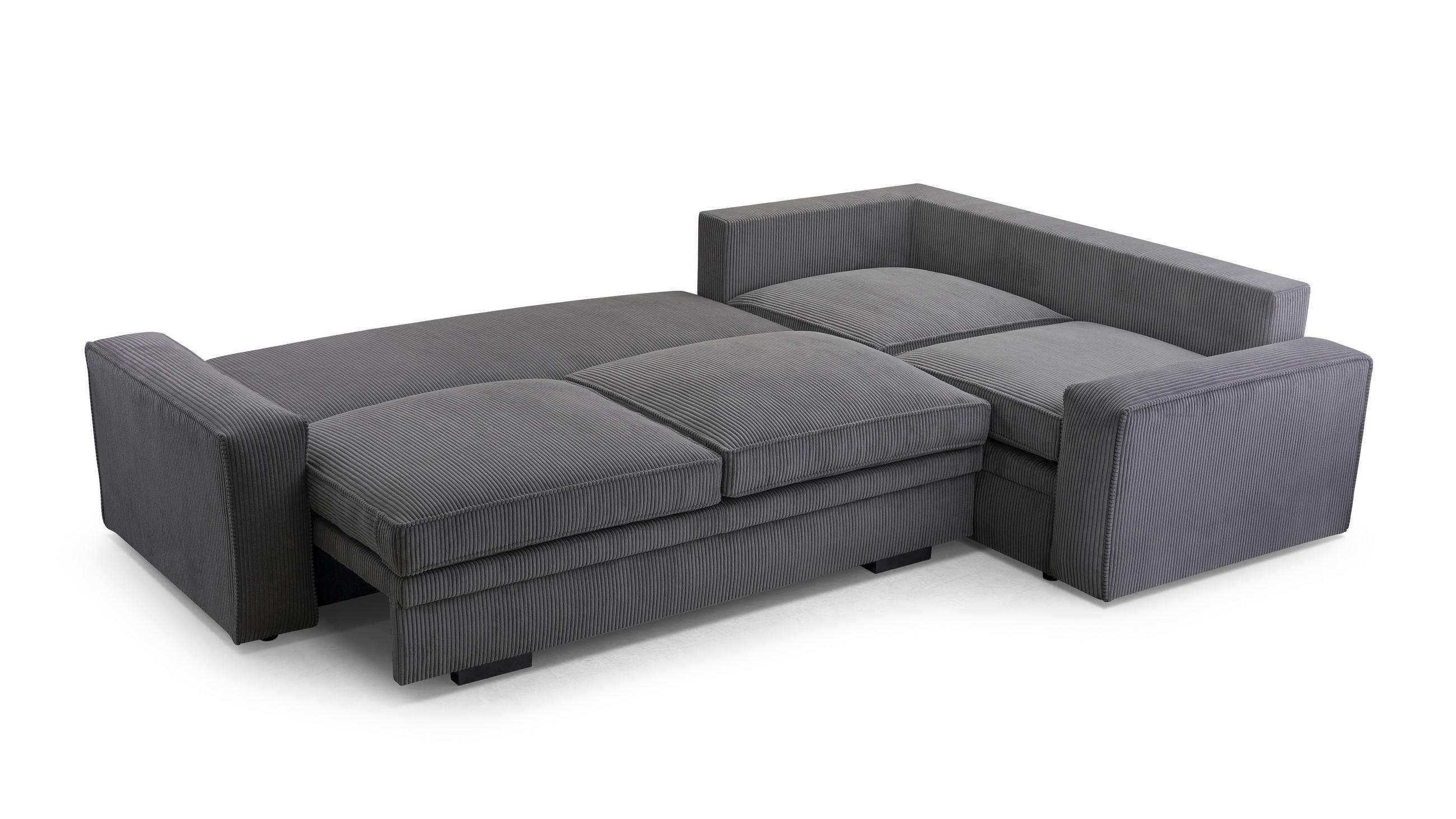 ECKSOFA L Form Treville DunkelGrau 296/196/94 cm – Rechts, mit Bettkasten und Schlaffunktion - Dunkelgrau/Schwarz, Kunststoff/Textil (296/196cm) - AX Living