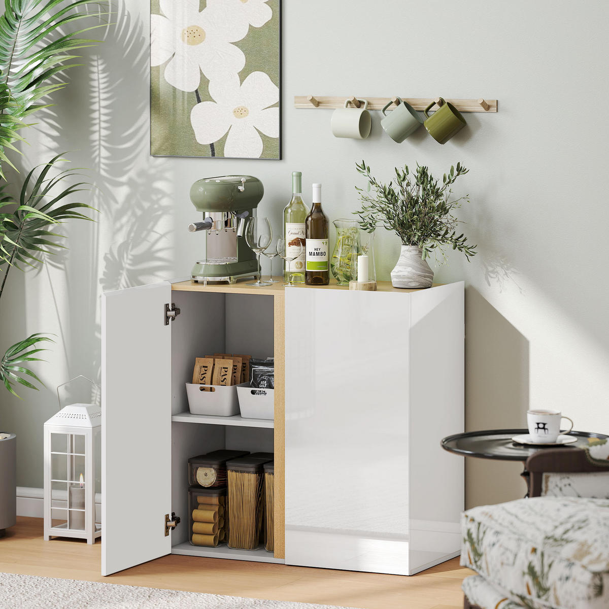 SIDEBOARD Küchenschrank mit 2 Soft-Close-Türen, Verstellbarer Einlegeboden - Weiß Hochglanz/Weiß, Holzwerkstoff/Kunststoff (40/80/80cm) - HOMCOM