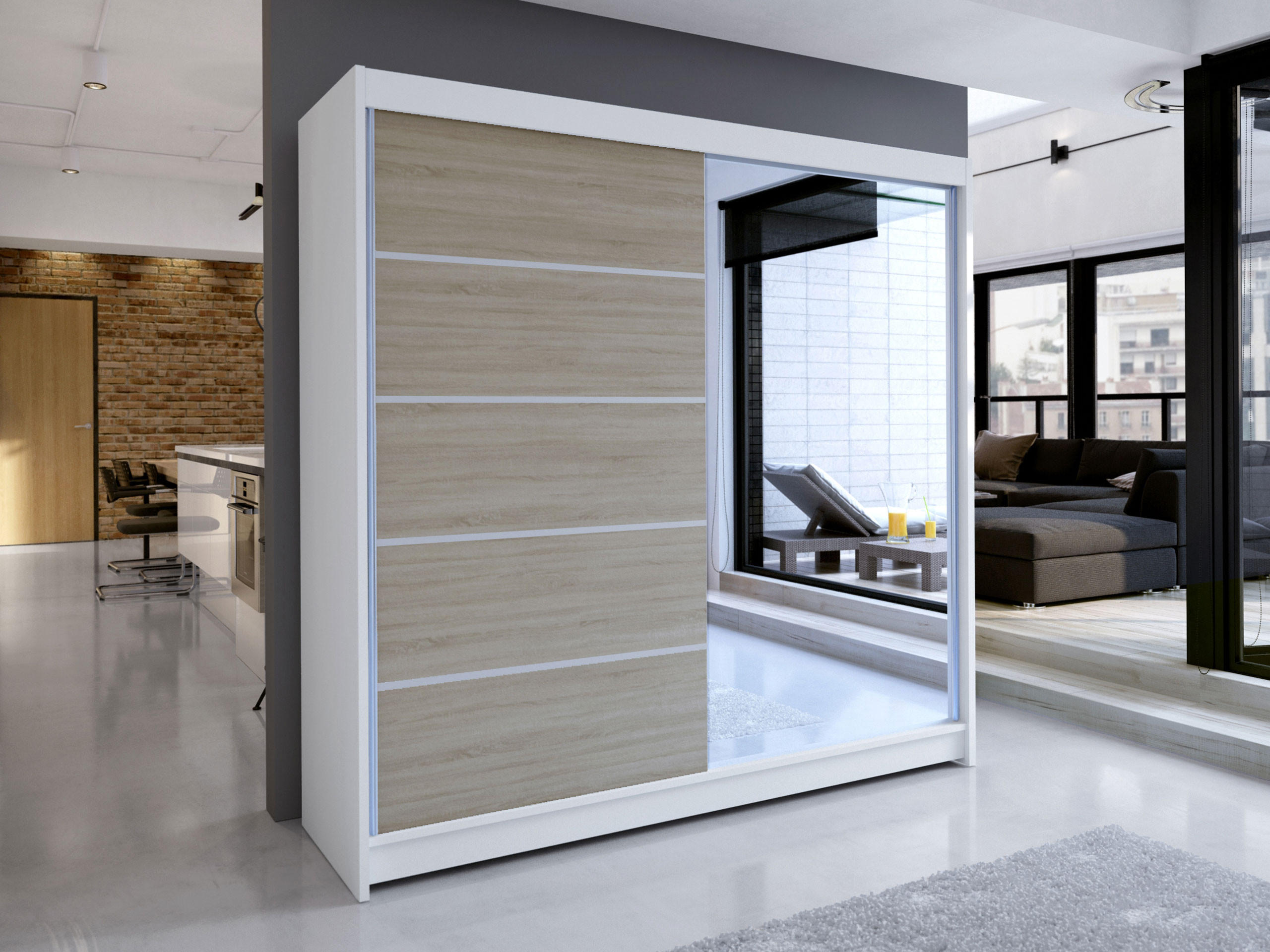 SCHWEBETÜRENSCHRANK Talin III - Beige/Silberfarben, Holzwerkstoff/Metall (180/215/58cm) - MIRJAN24