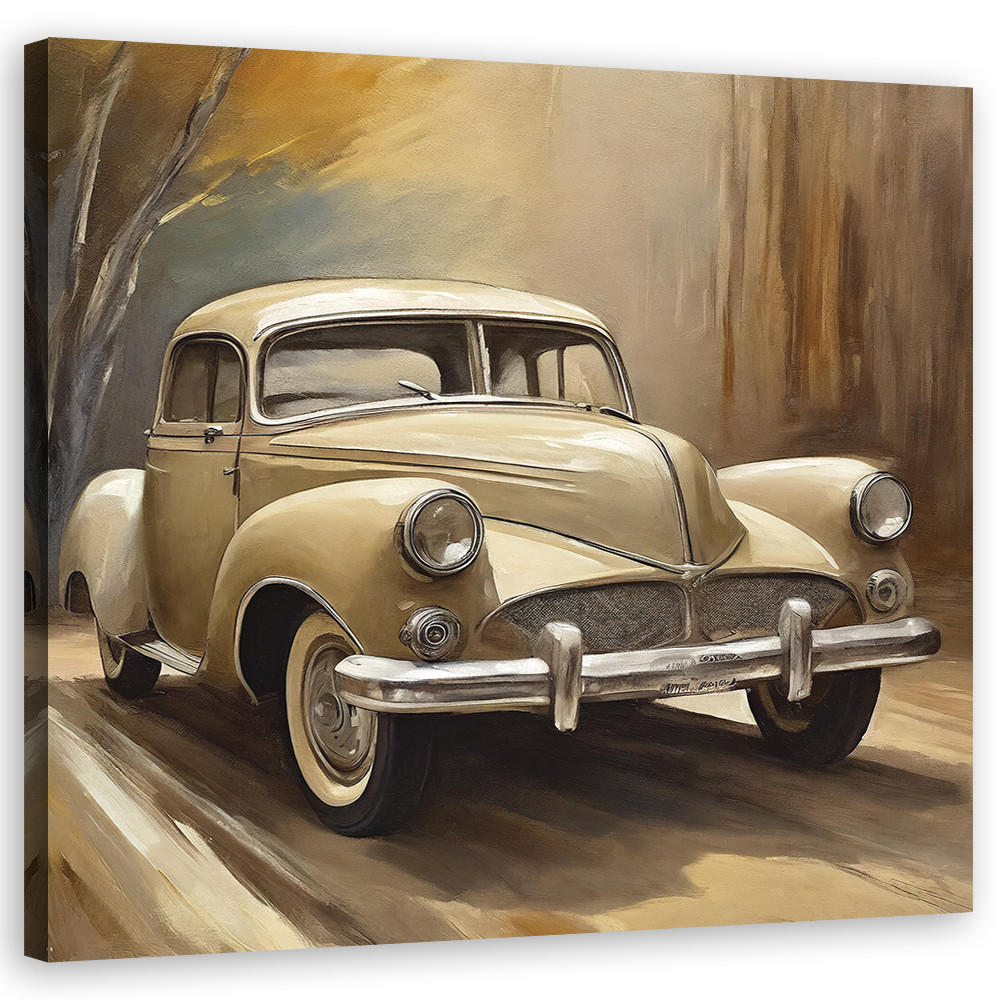 WANDBILD retro vintage auto - Beige, Textil (50/50cm) - Feeby