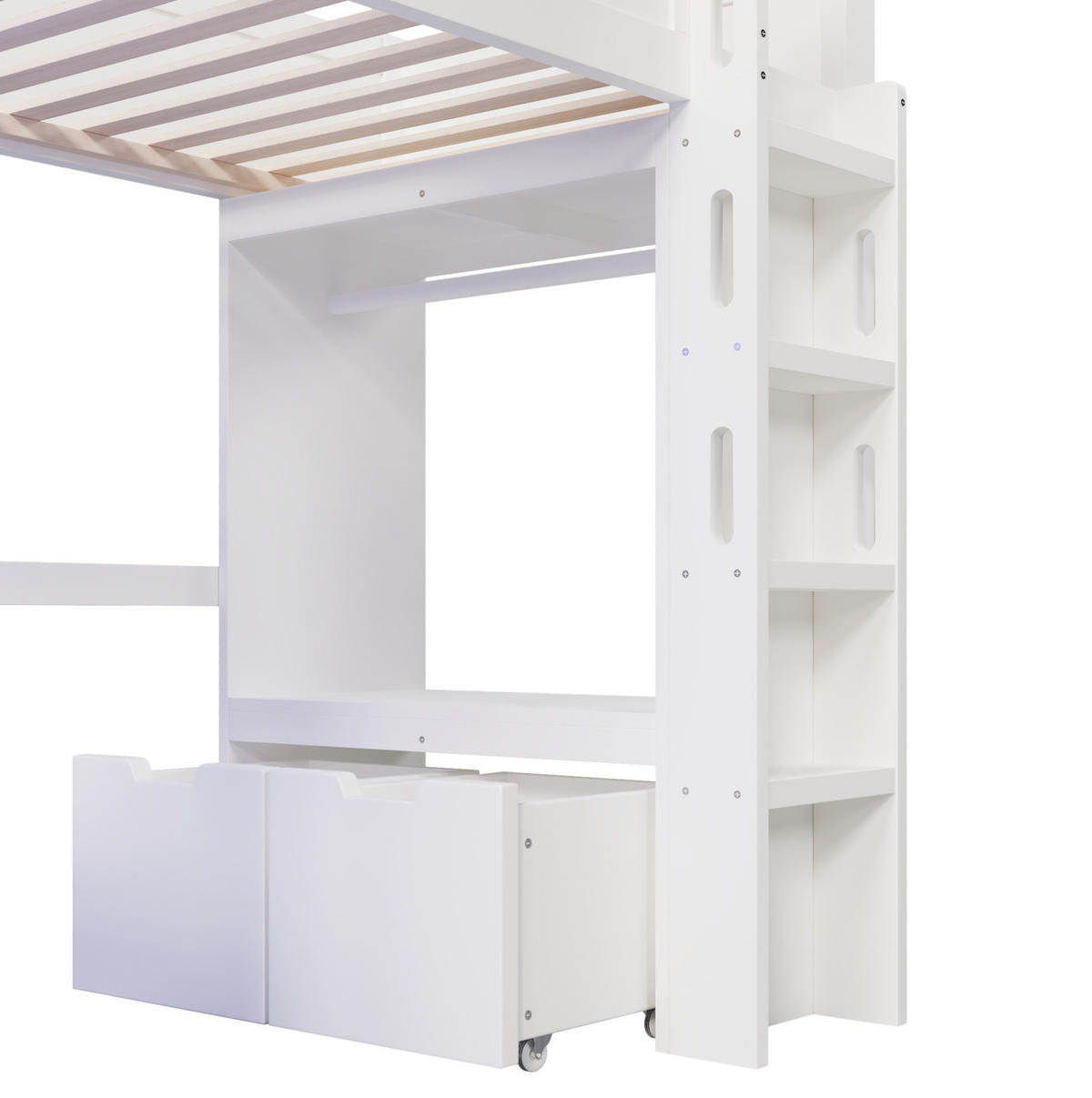 HOCHBETT 90/200 cm in Weiß mit Schreibtisch, LED-Beleuchtung und Stauraum - Weiß, Holz (90/200cm) - Flora Grace