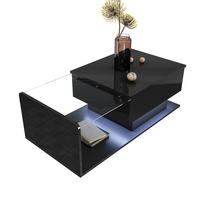 COUCHTISCH höhenverstellbar 100 x 50 cm Schwarz Hochglanz mit Glas und Stauraum - Schwarz, Holzwerkstoff (100/50/47.5cm) - Meubliv