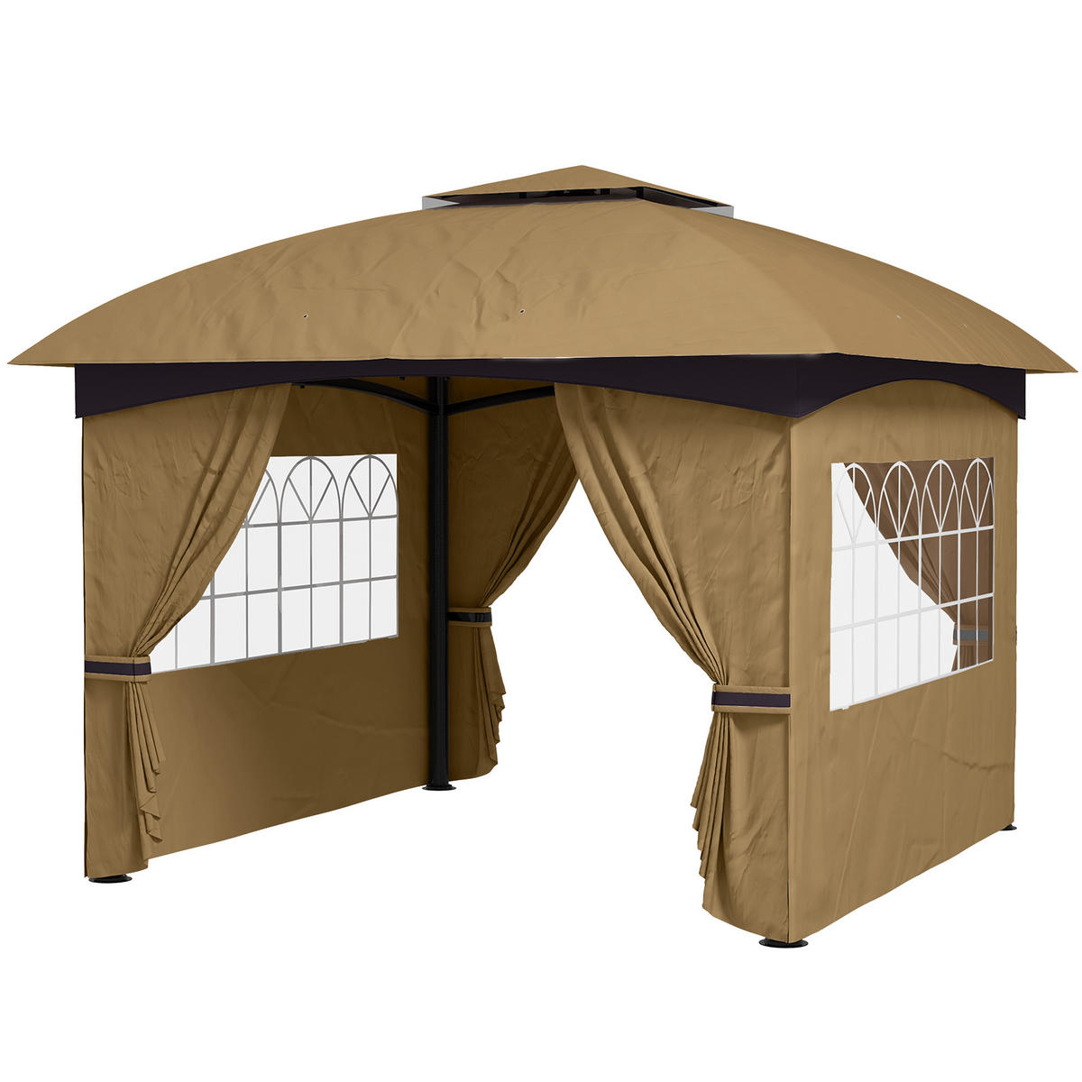 GARTENPAVILLON DE-05946 mit Lüftungsdach 335/335/285 cm Beige - Beige, Metall (335/285/335cm) - ComfortXL
