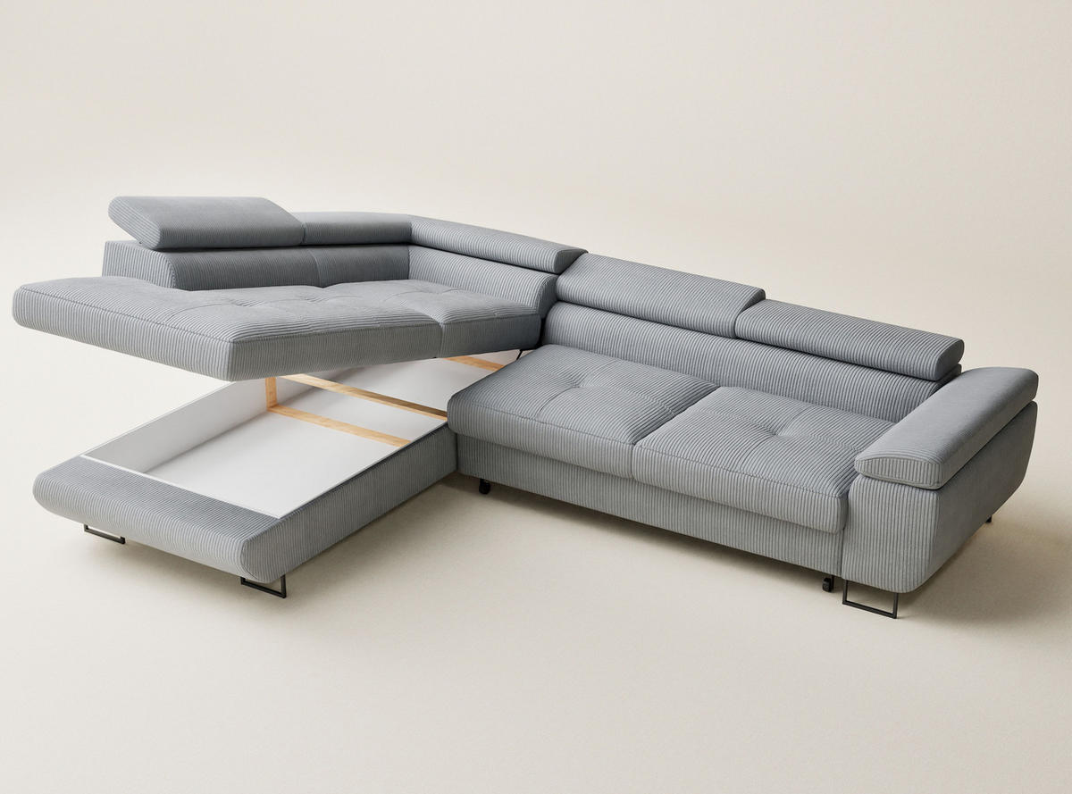 ECKSOFA MIT SCHLAFFUNKTION Concord Hellgrau Samtstoff - Hellgrau/Schwarz, Holz/Holzwerkstoff (203/277cm) - Maison de Reve