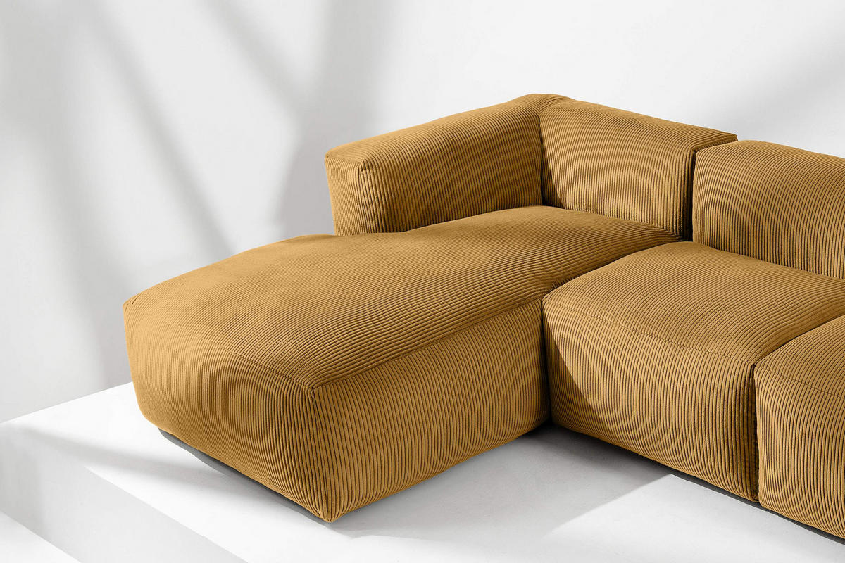 ECKMODULSOFA-LINKS BUFFO mit extrem weicher und bequemer Sitzfläche, Kordstoff, gelb - Gelb, Textil (297/180cm) - KONSIMO®