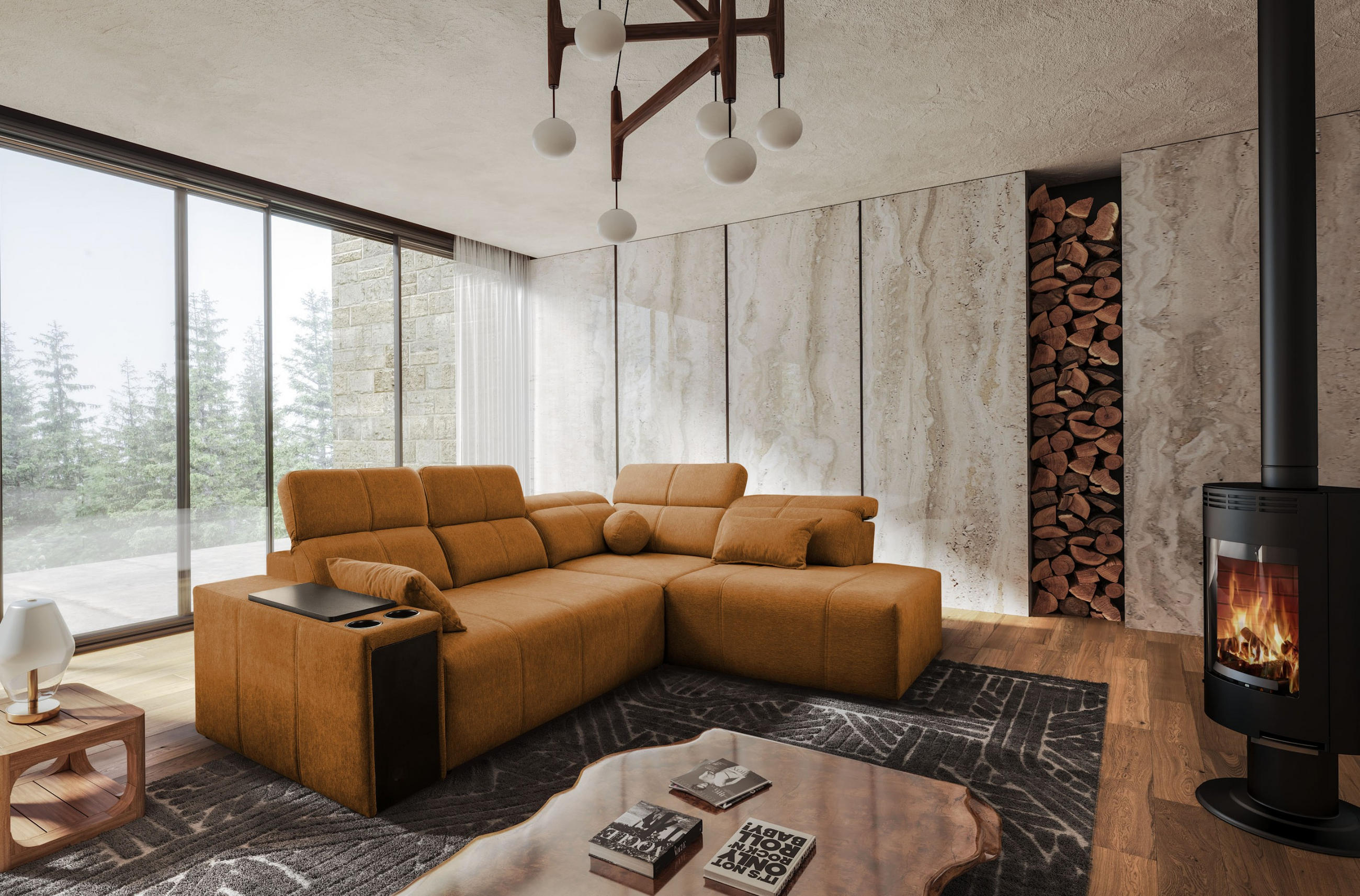 ECKSOFA Mindy VII mit Schlaffunktion und verstellbarer Rückenlehne, Stoff Verita Kupfer Rechts - Kupferfarben, Holz/Textil (288/230cm) - Kaiser Möbel