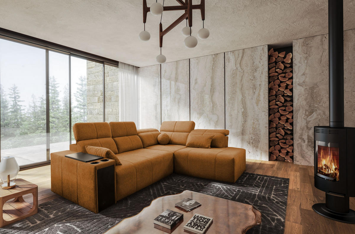 ECKSOFA Mindy VII mit Schlaffunktion und verstellbarer Rückenlehne, Stoff Verita Kupfer Rechts - Kupferfarben, Holz/Textil (288/230cm) - Kaiser Möbel