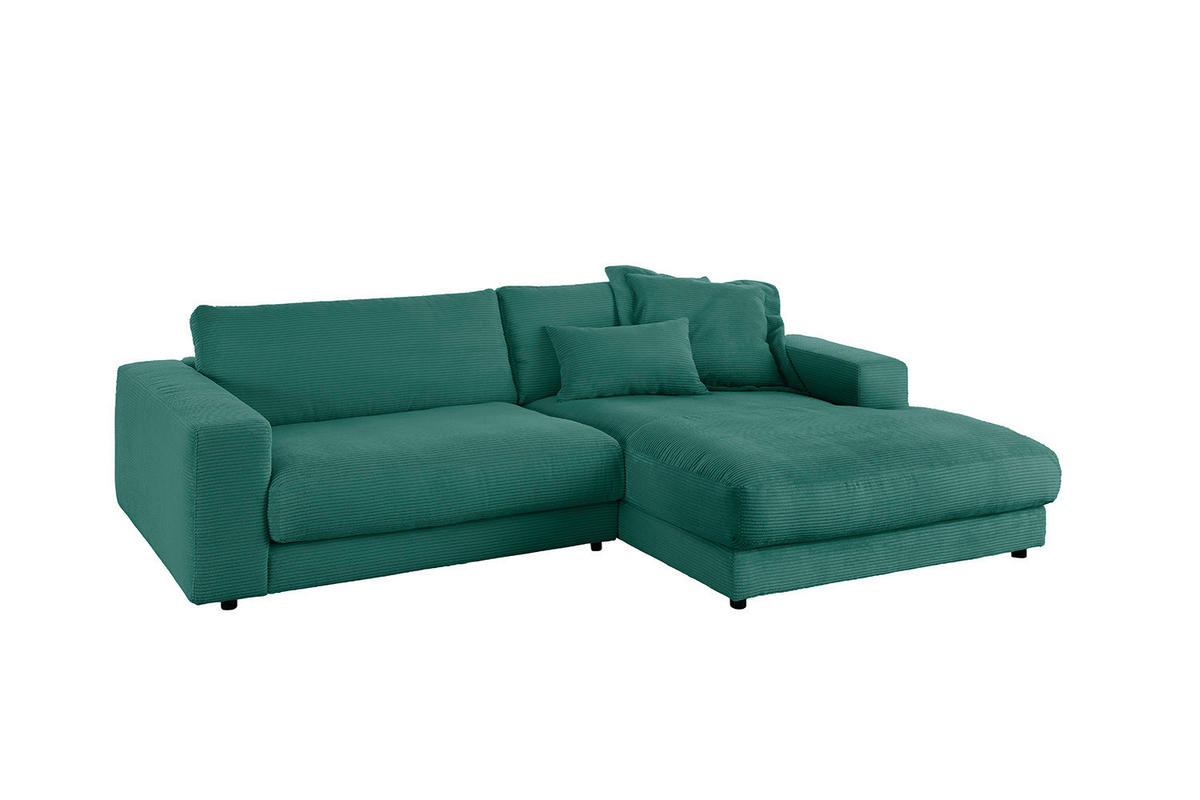 ECKSOFA MADELINE Smaragdgrün Cord - Smaragdgrün/Schwarz, Kunststoff/Textil (270/190cm) - KAWOLA